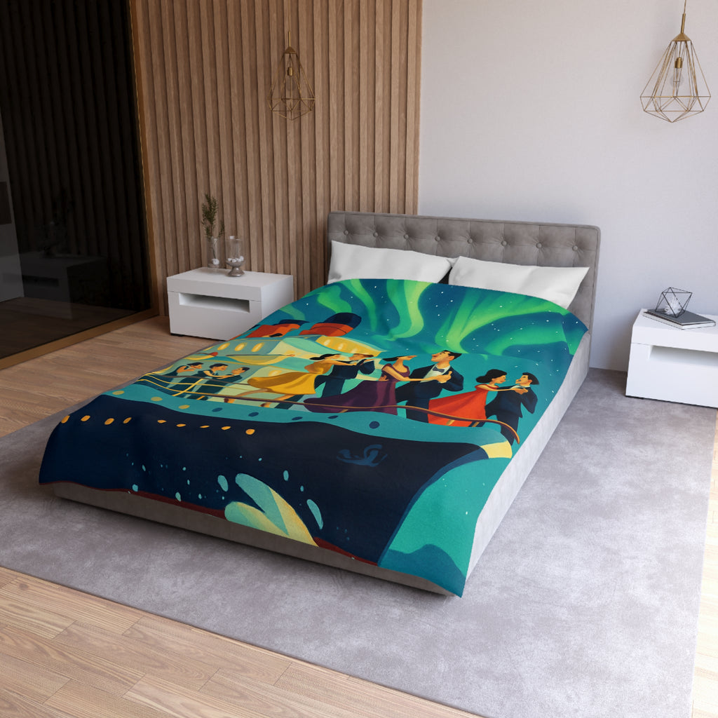 Housse de couette rétro dance nocturne aurores boréales croisière bateau élégant