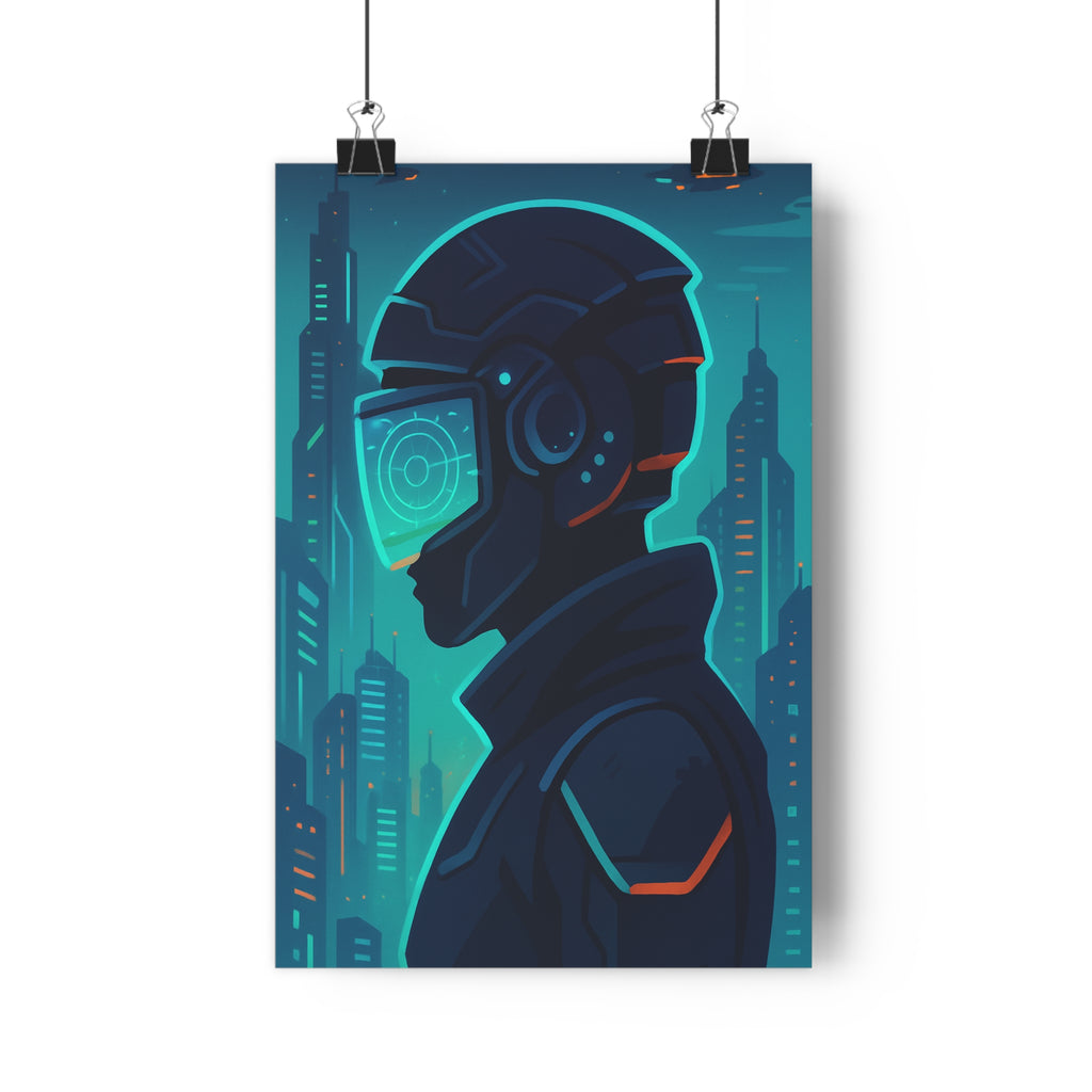 Poster décoratif futuriste cyberpunk bleu orange moderne ville dynamique chambre salon tendance design qualité