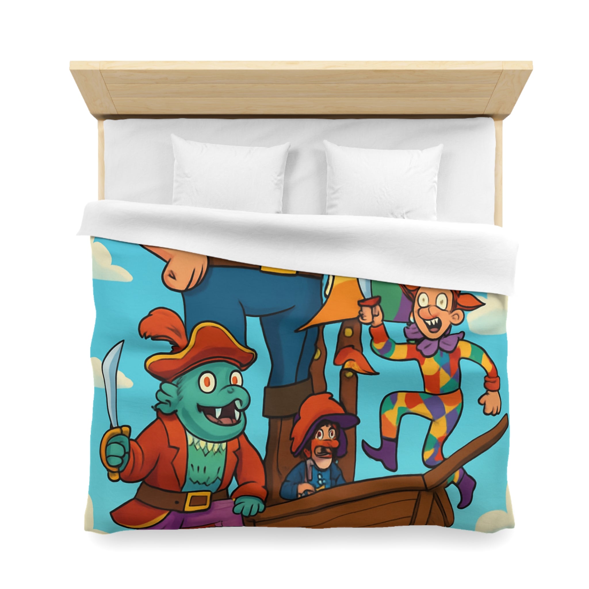 Housse de couette pirate joyeux arc-en-ciel colorée avec bateau pour enfant chambre