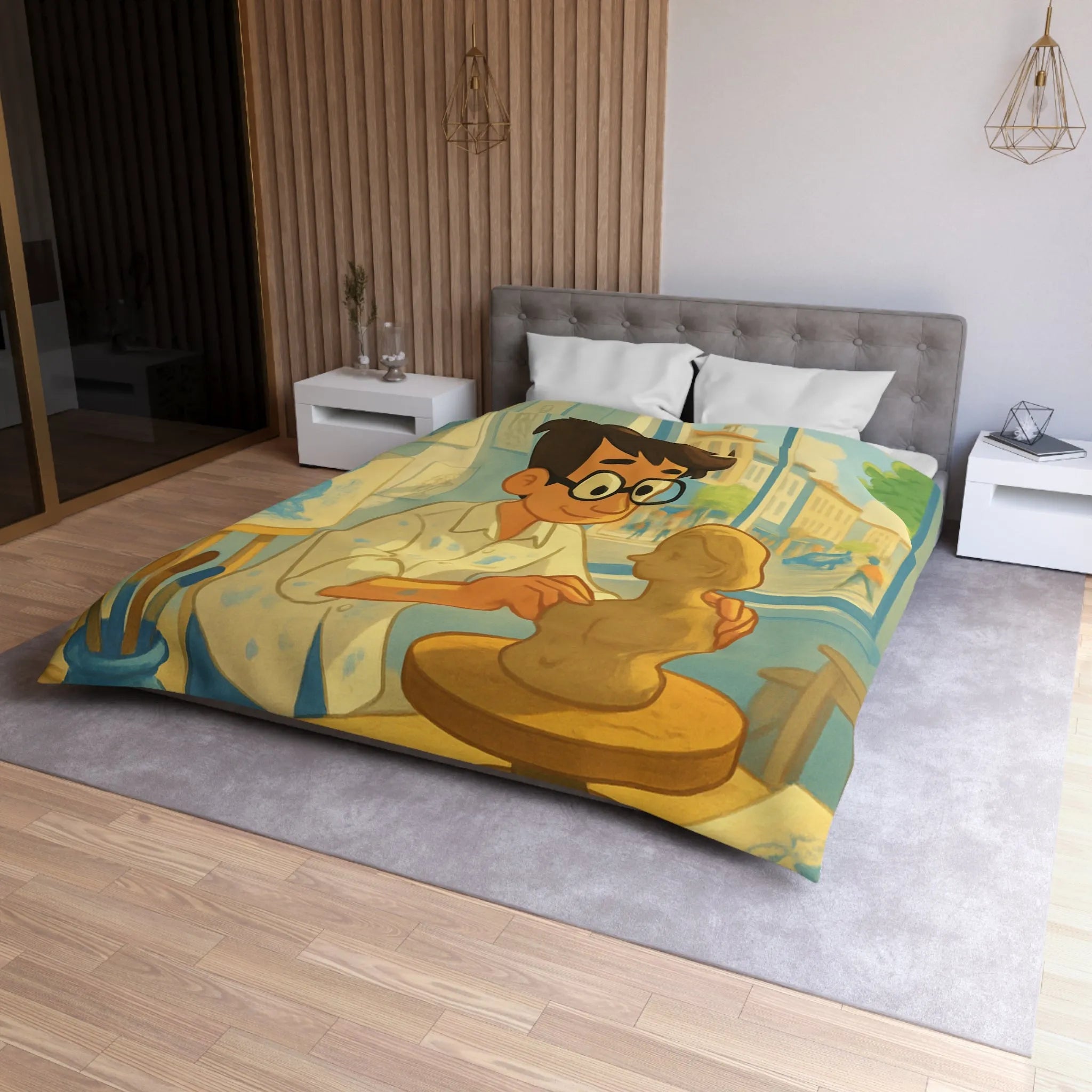 Housse de couette artistique avec design de studio de sculpture lumineusement coloré