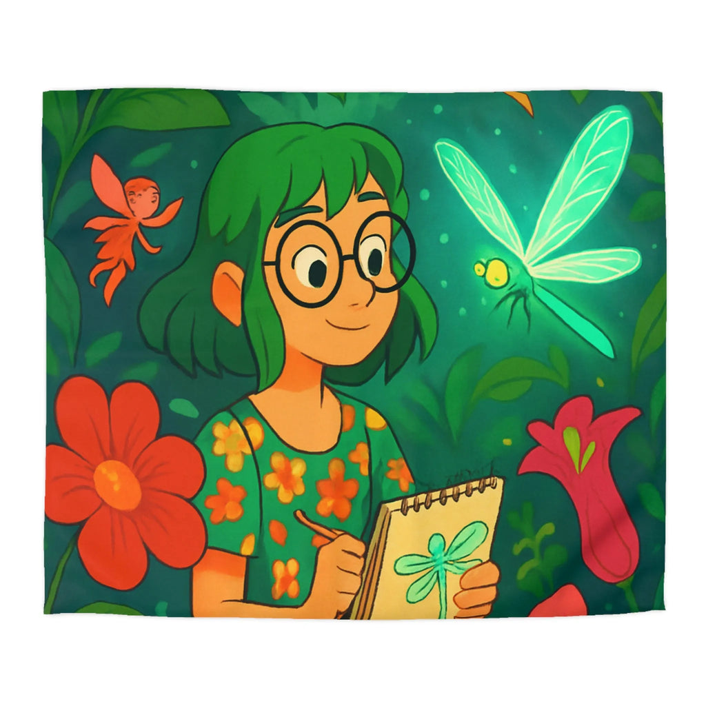 Housse de couette colorée avec fées et libellule dans un jardin enchanteur