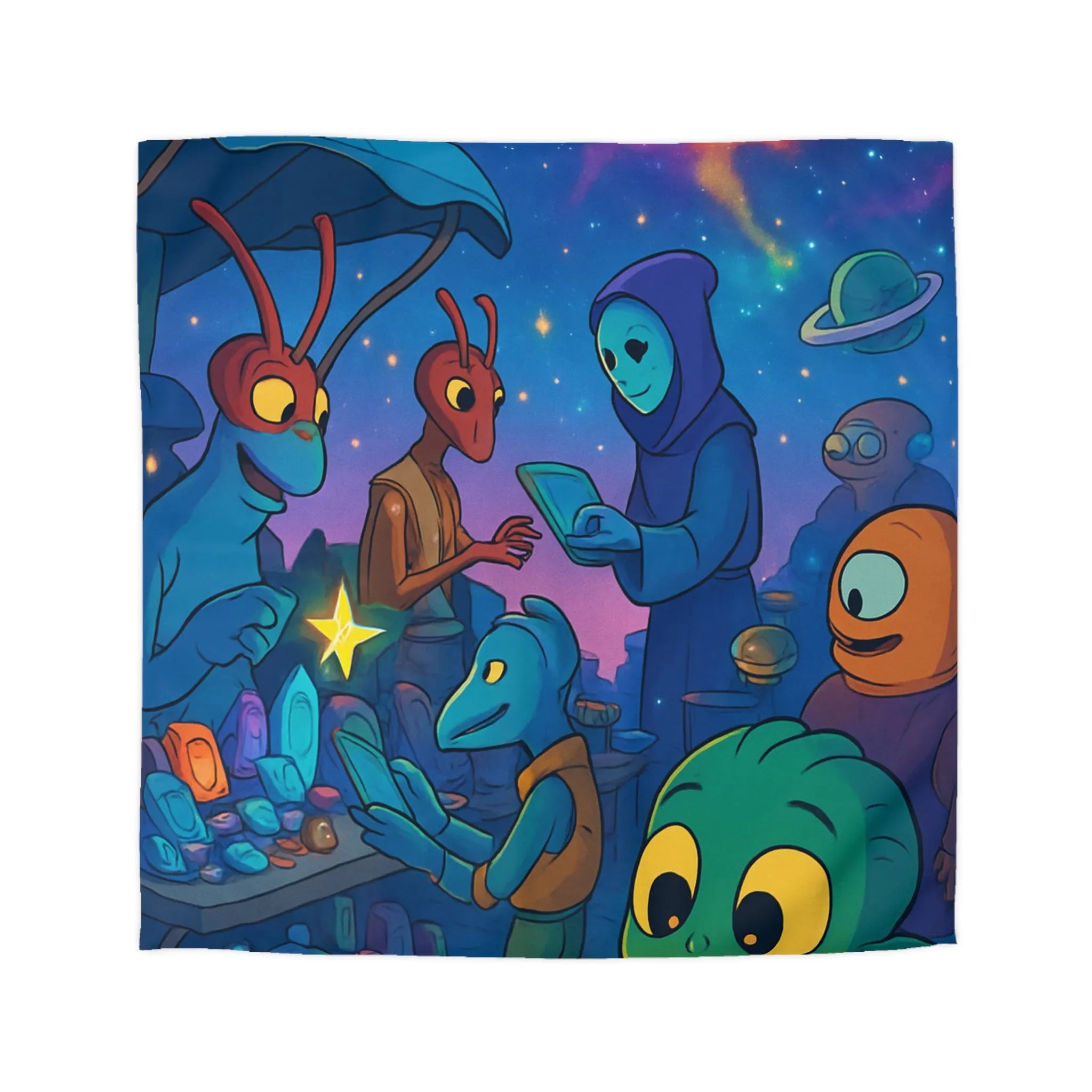 Explorez un Marché Cosmique avec des Créatures Extraterrestres et Pierres Lumineuses Éblouissantes