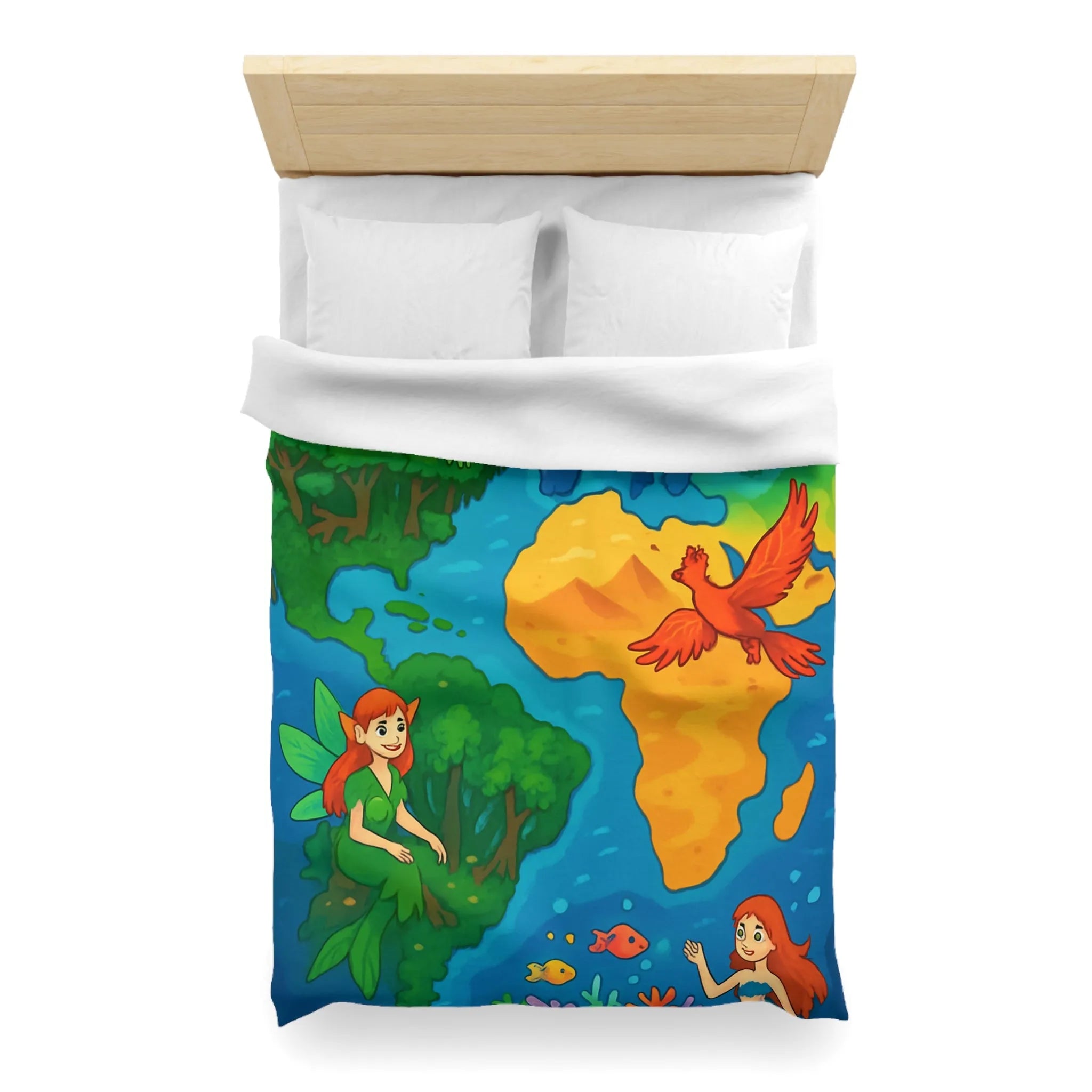 Housse de couette fantastique colorée avec créatures élémentaires de la terre, de l'air et de l'eau