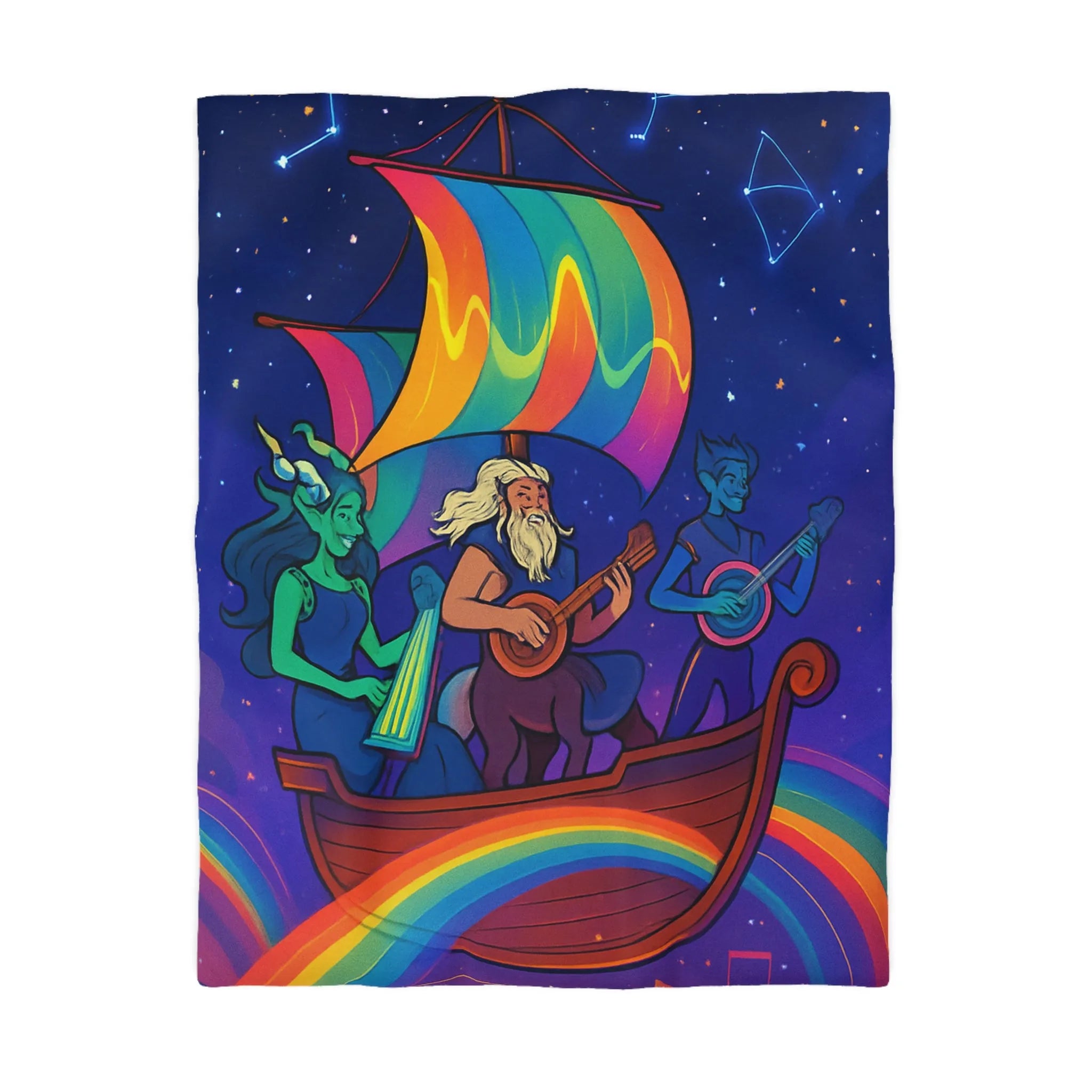 Explorez un monde magique: housse de couette avec bateaux et constellations colorées