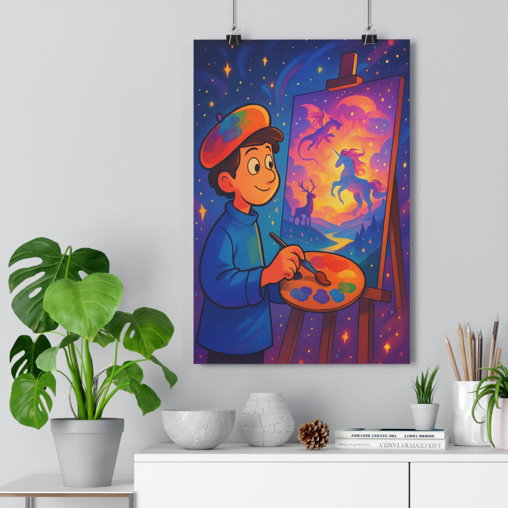 Poster décoratif vibrant arcenciel dessin animé féerique enfant chambre créatif chevalier licorne dragon 30x46