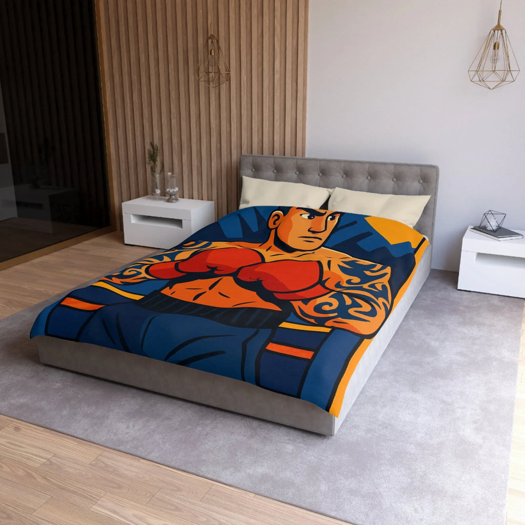 Housse de couette illustrée avec boxeur tatoué en style vectoriel coloré et dynamique