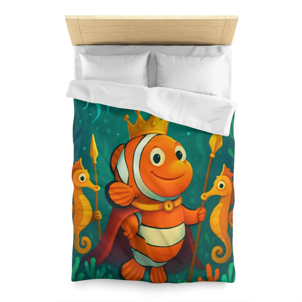 Housse de couette enfant joyeuse poisson clown roi et hippocampes joueurs aquatiques