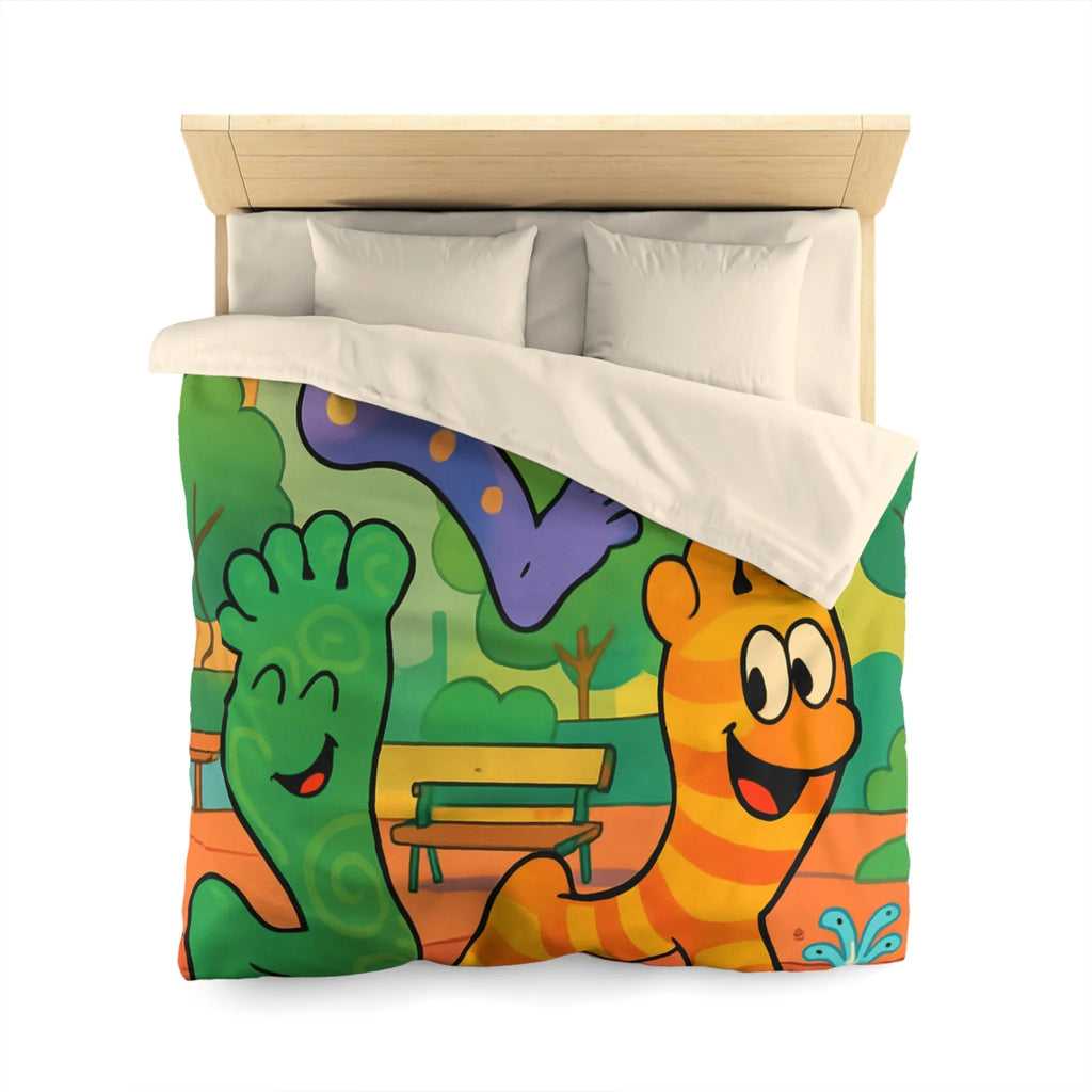 Housse de couette ludique avec motifs pieds colorés dans un parc joyeux urbain