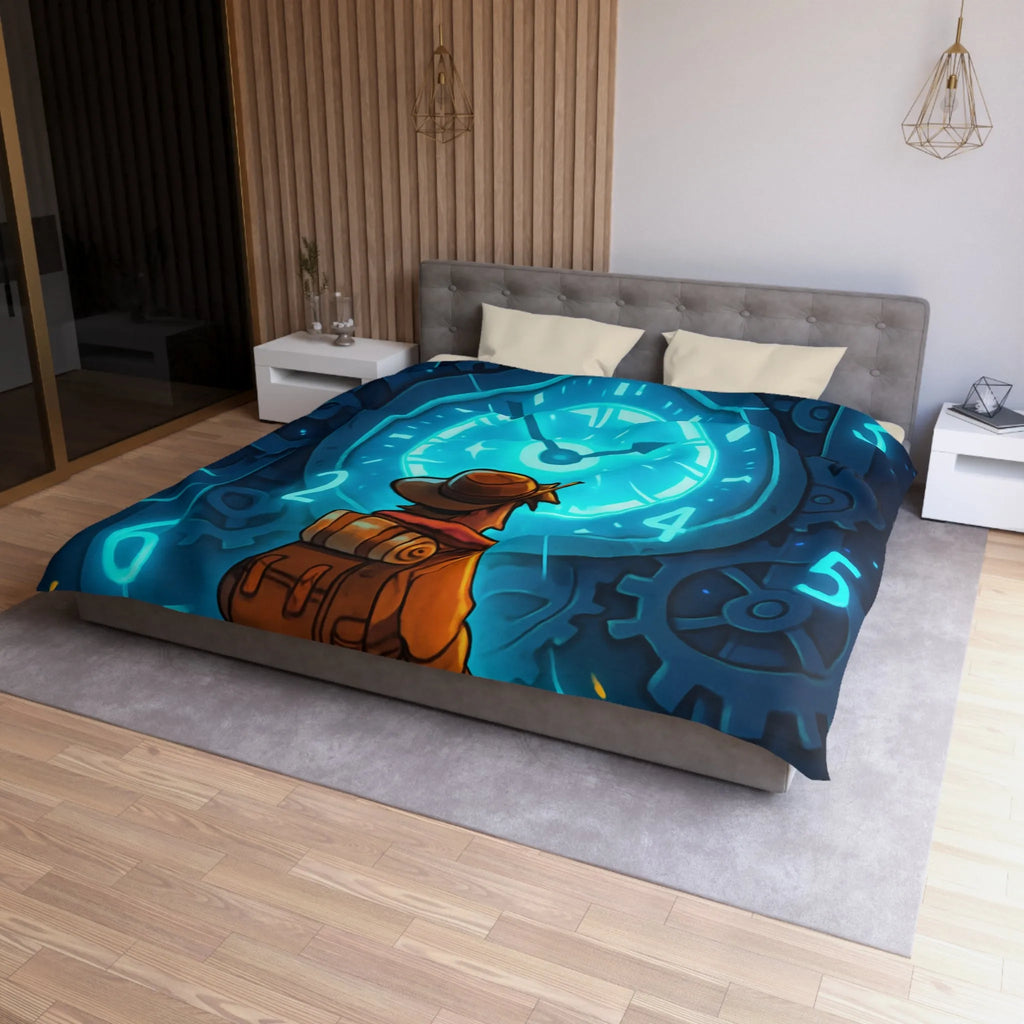 Housse de Couette Aventure Énigmatique Horloger Voyageur avec Éclairage Bleu Futuriste