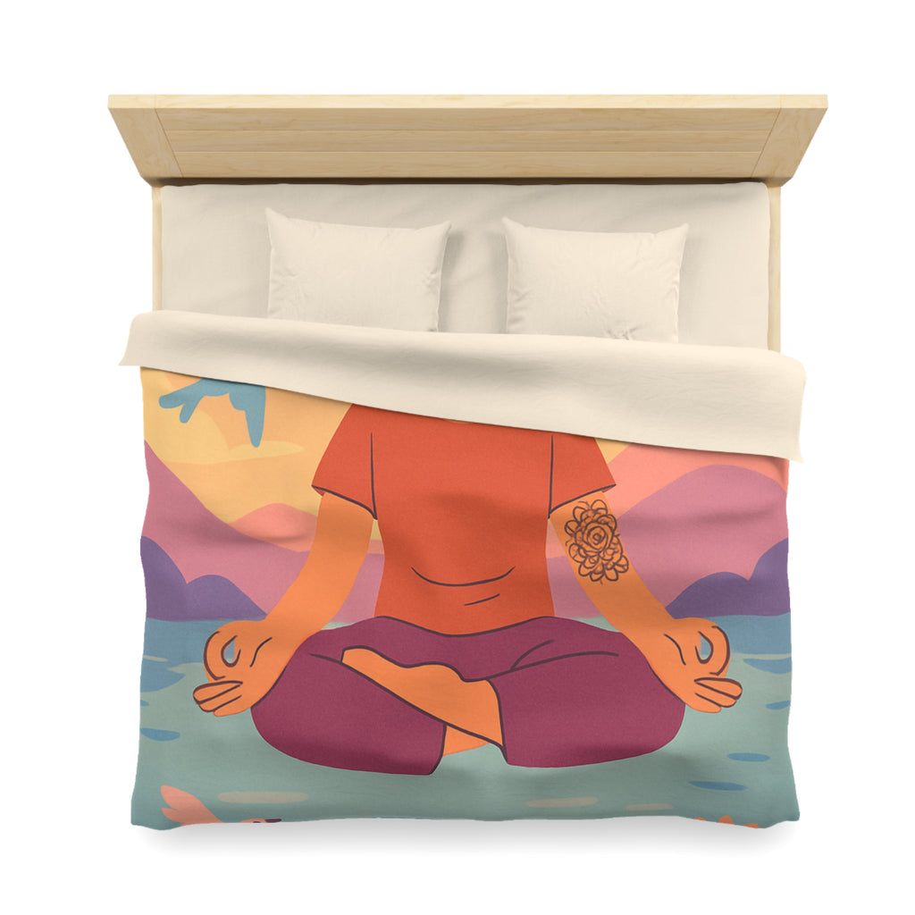 Housse de Couette Zen avec Design Méditation, Lotus et Oiseaux Colorés - Sérénité Nature