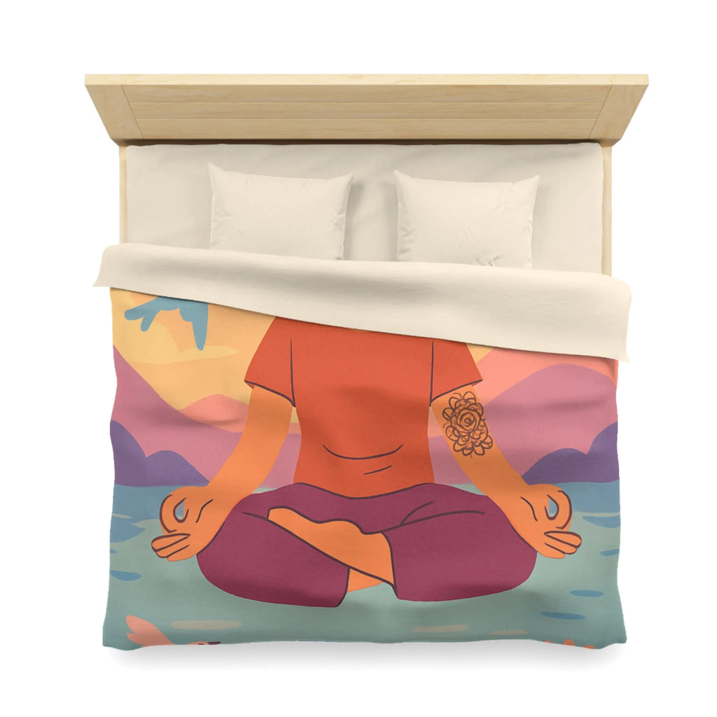 Housse de couette méditative avec motifs paisibles de nature et oiseaux colorés