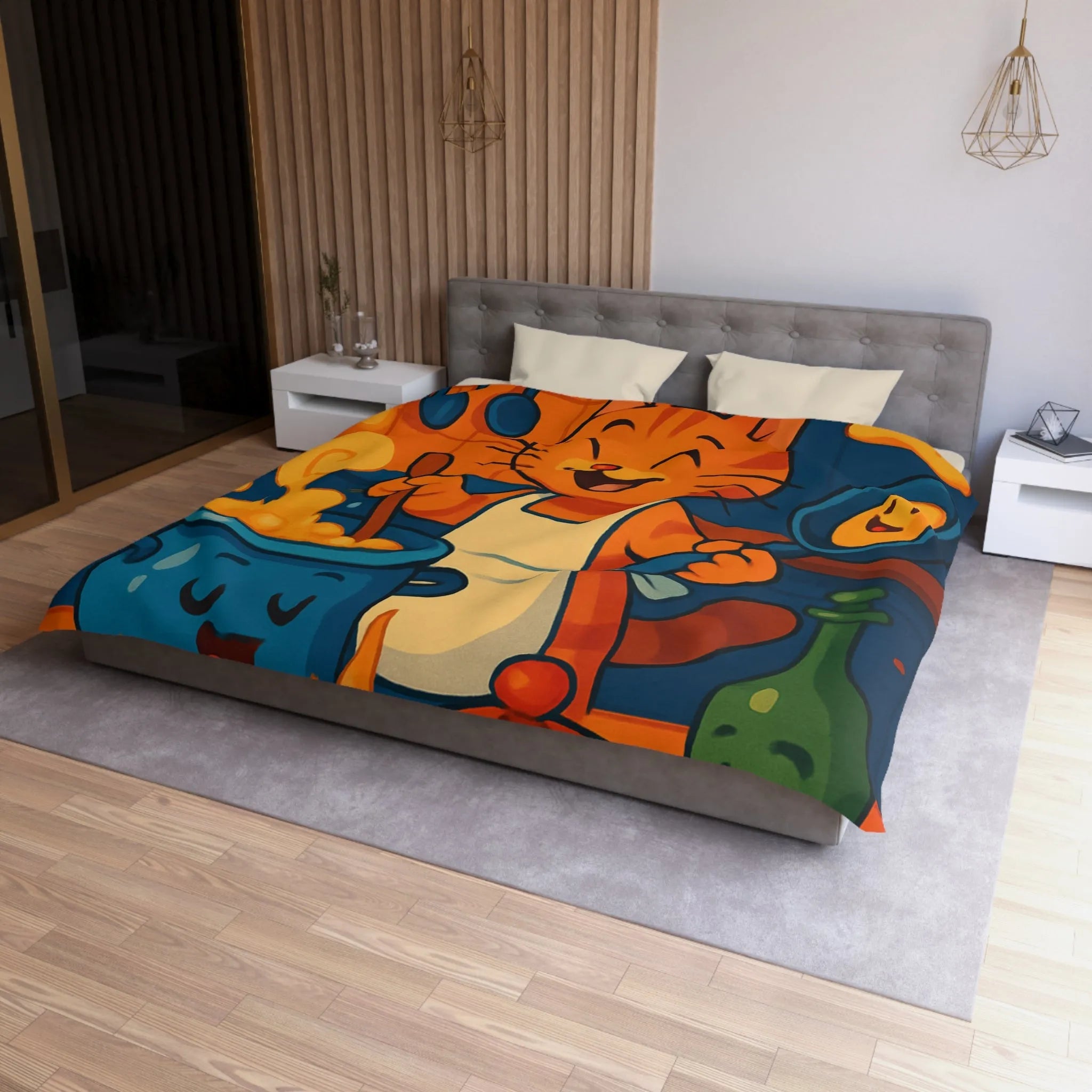 Adorable Chat Cuisinier Heureux dans une Cuisine Colorée et Animée avec Accessoires Joyeux