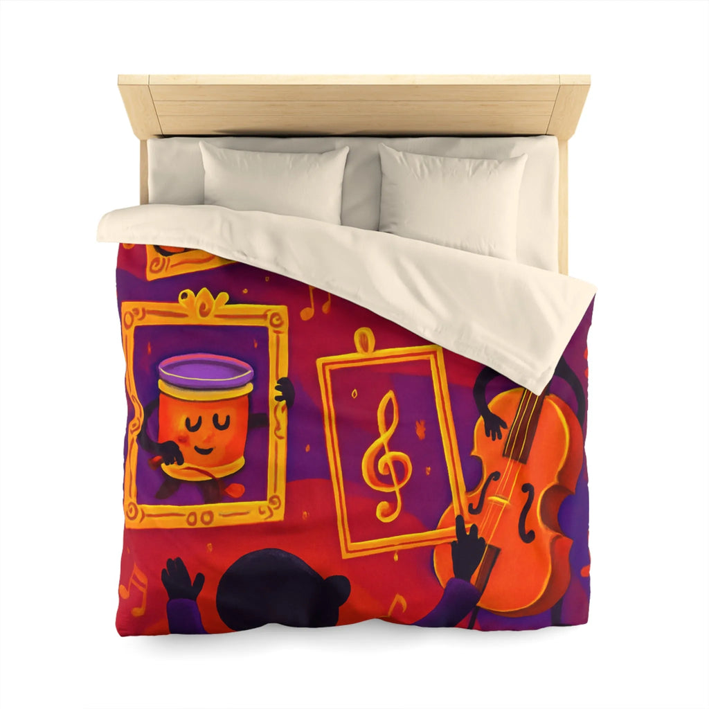 Housse de couette avec motifs musicaux colorés et cadres en pleine symphonie orchestrale