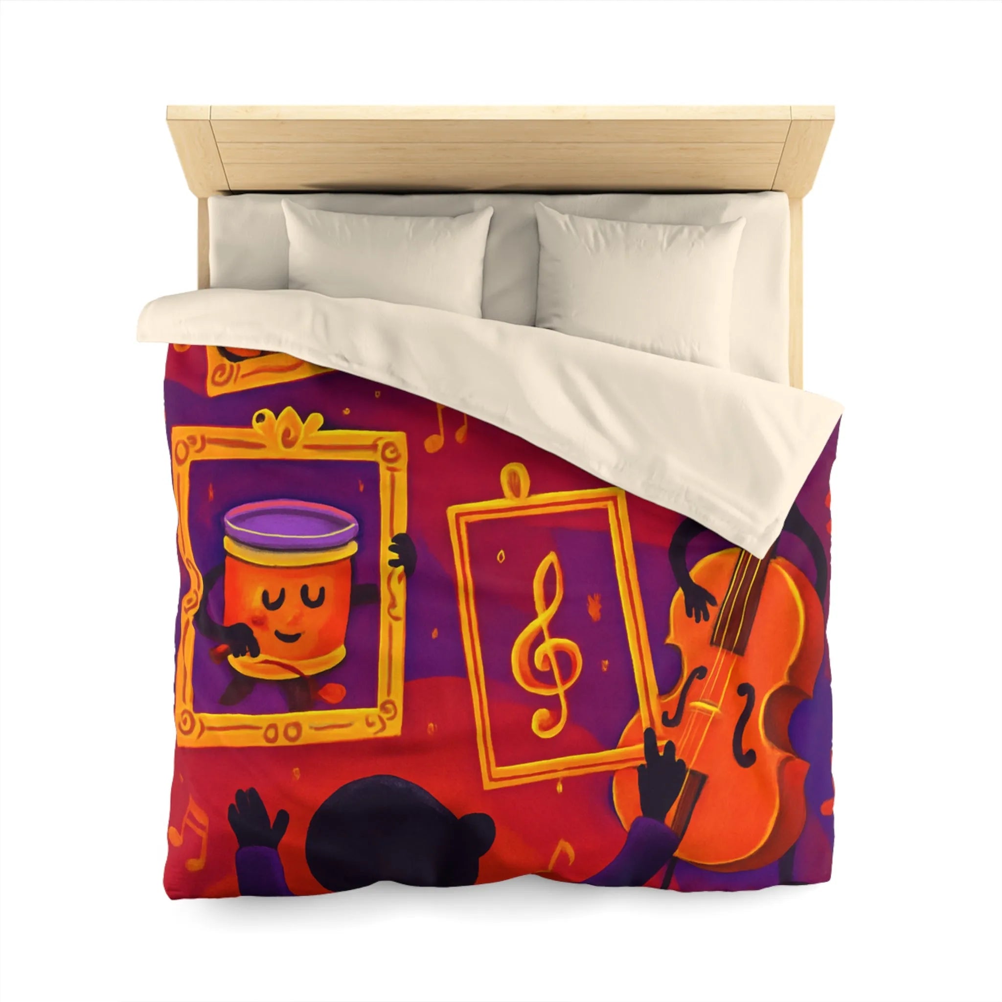 Housse de couette avec motifs musicaux colorés et cadres en pleine symphonie orchestrale