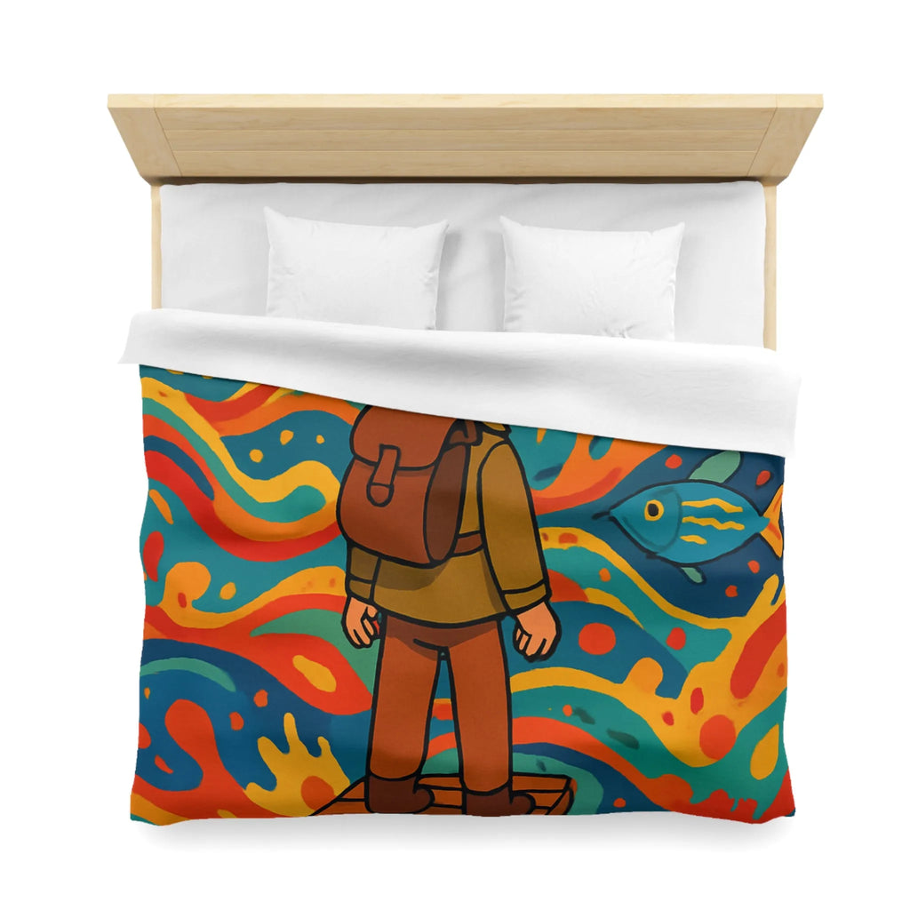 Housse de couette avec motif coloré de poisson marin et vagues abstraites colorées