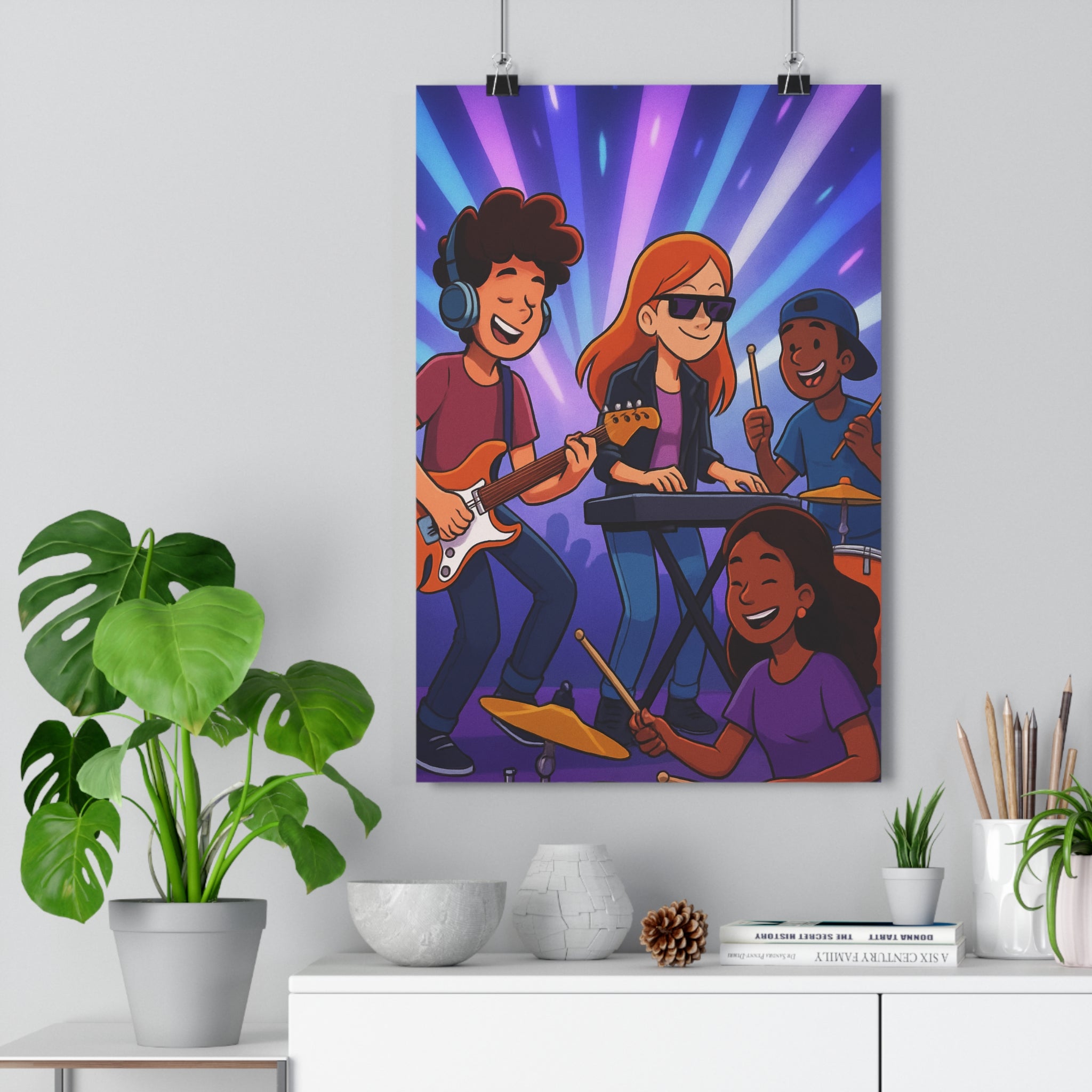 Poster décoratif animé bleu violet orange dynamique chambre ado musique 30x46 jeunes talents performance