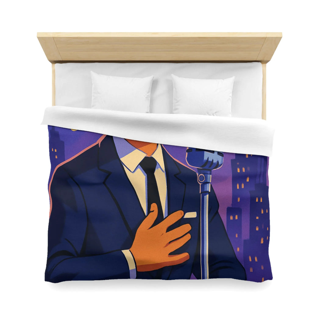 Housse de Couette Élégante pour Amoureux de Musique avec Chanteur et Micro Vintage