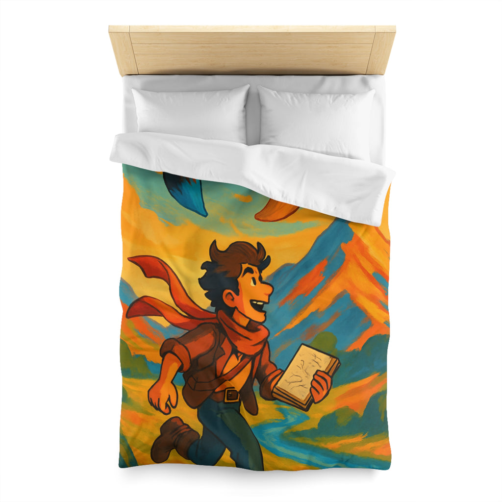 Housse de couette vibrante avec illustration de paysage montagnard et artiste joyeux