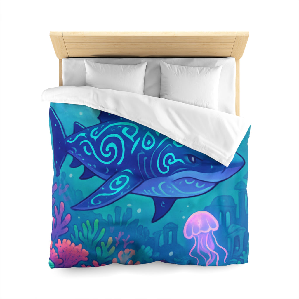 Housse de couette océan fantastique avec requin luminescent et méduses colorées