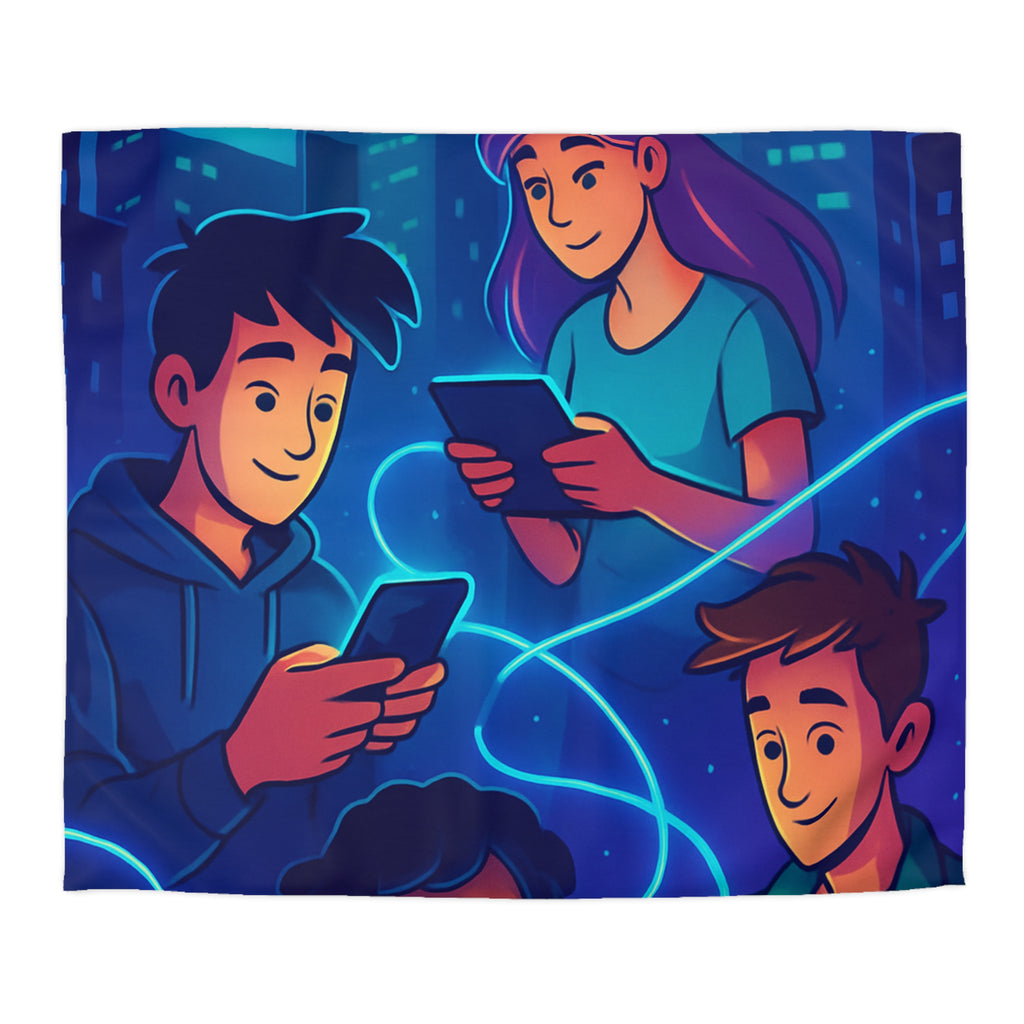 Housse de couette numérique moderne avec design connecté et technologie urbaine futuriste