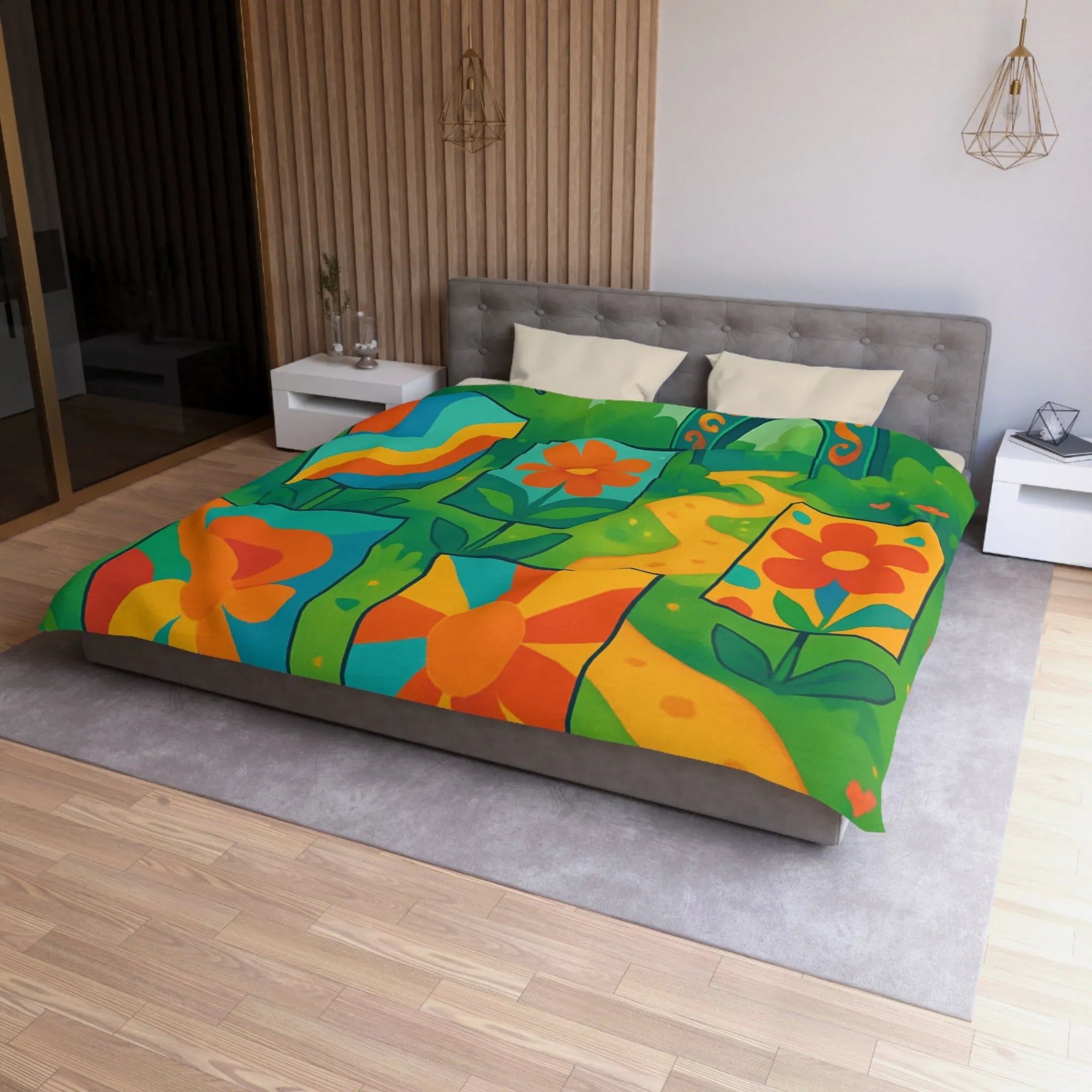 Housse de couette colorée avec fleurs et papillons pour chambre moderne et vivante