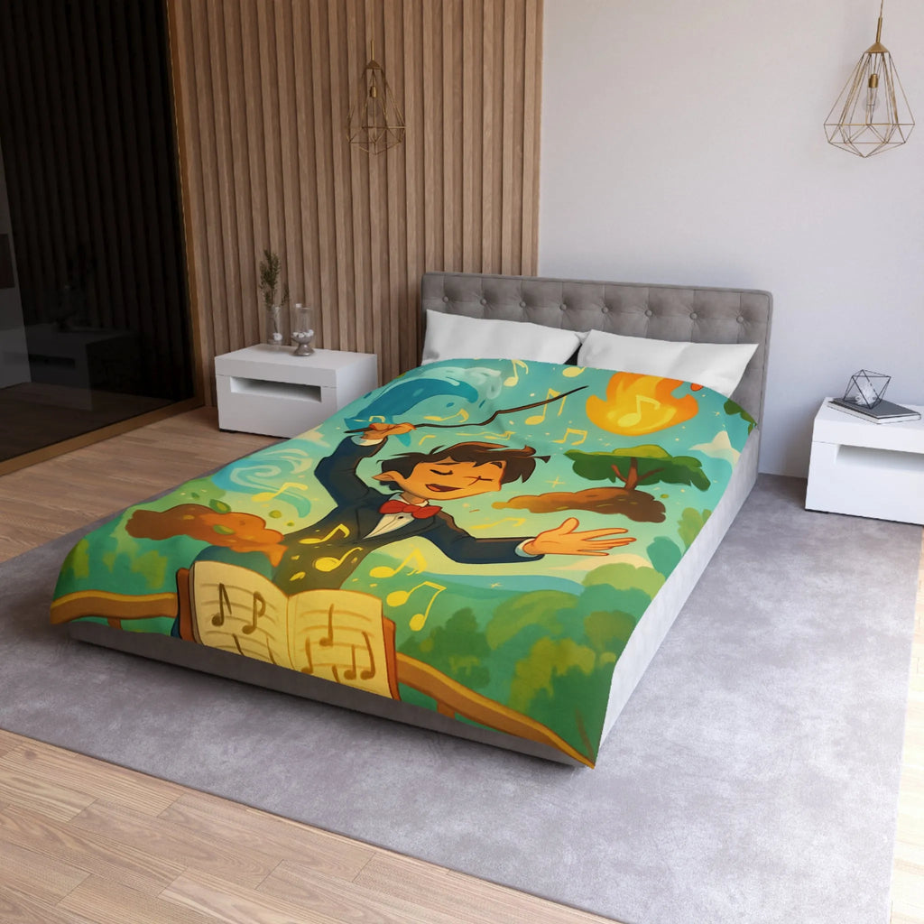 Housse de couette magique avec chef d'orchestre et notes musicales colorées animées