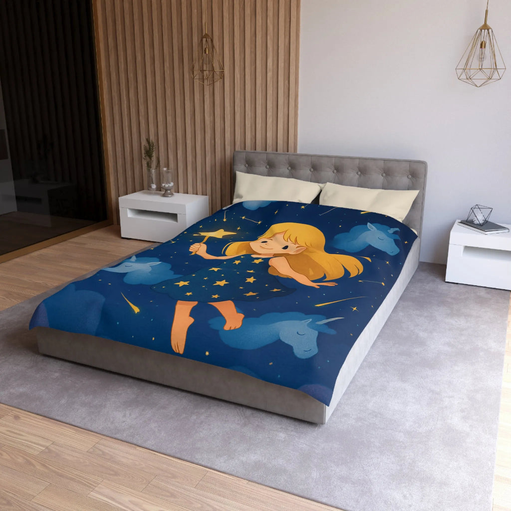 Housse de couette enfant étoiles magique avec licornes pour chambre de rêve céleste
