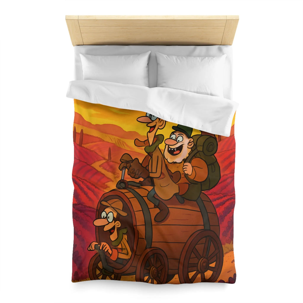 Housse de Couette Aventure Comique en Paysage Champêtre avec Véhicule Original Illustré