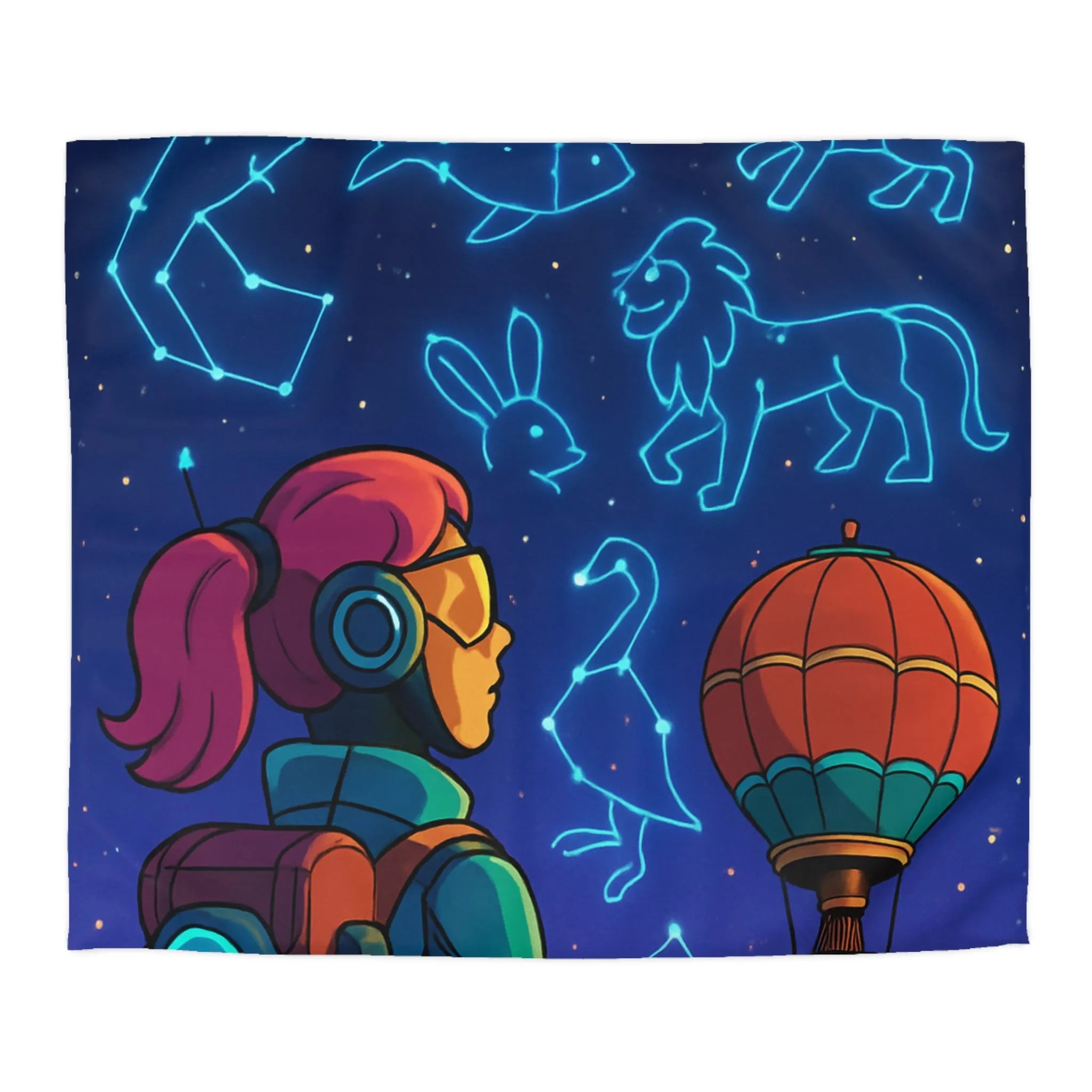 Housse de couette astronaute contemplant constellations animalières dans ciel étoilé rêveur