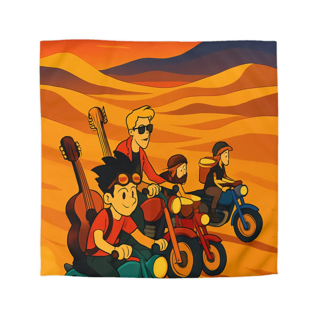 Housse de couette avec aventuriers à moto dans désert vibrant pour chambre unique