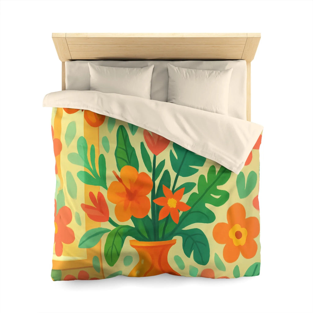 Housse de couette colorée avec fleurs tropicales et papillons pour chambre lumineuse