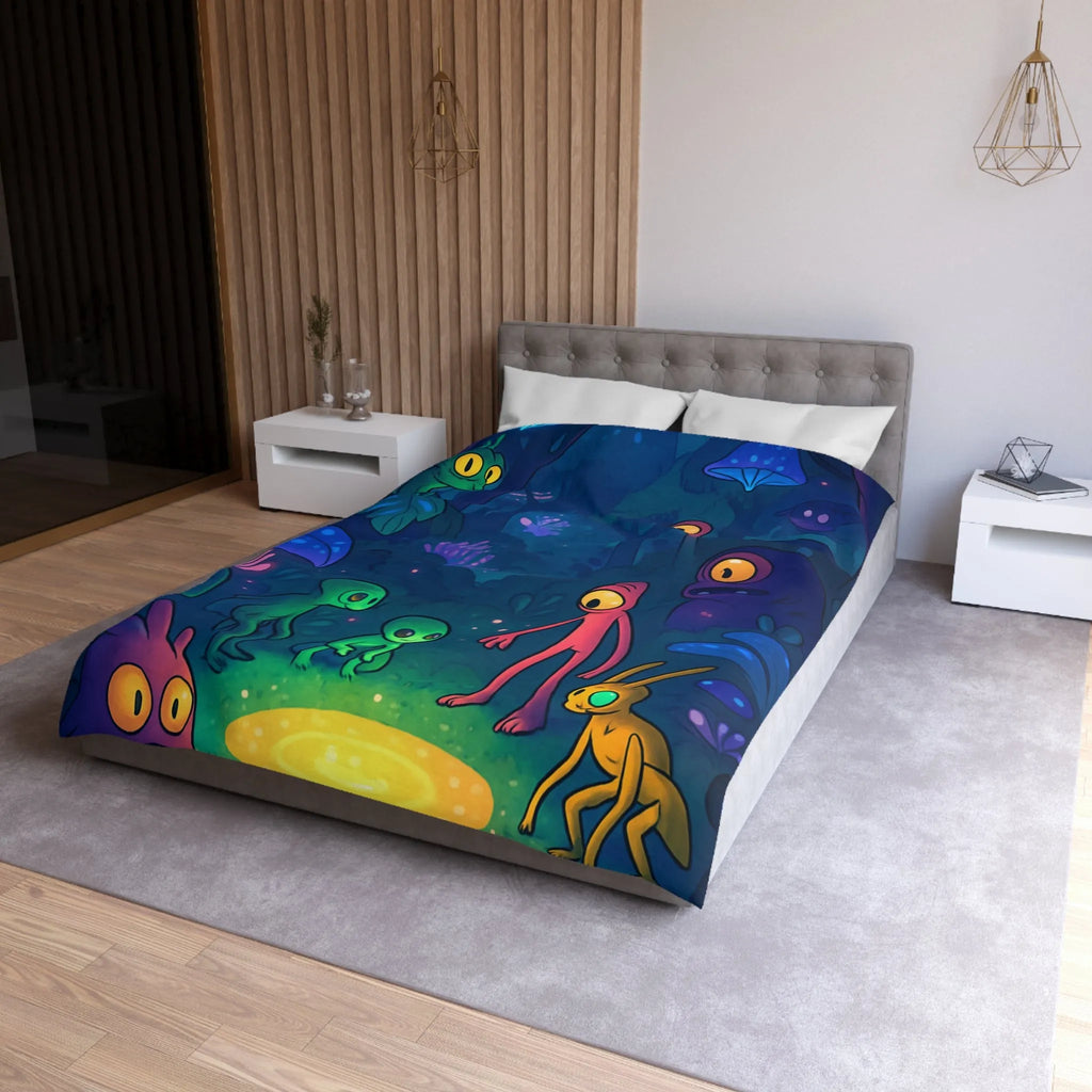 Housse de couette forêt magique avec créatures fantastiques et éclairage féérique luminescent