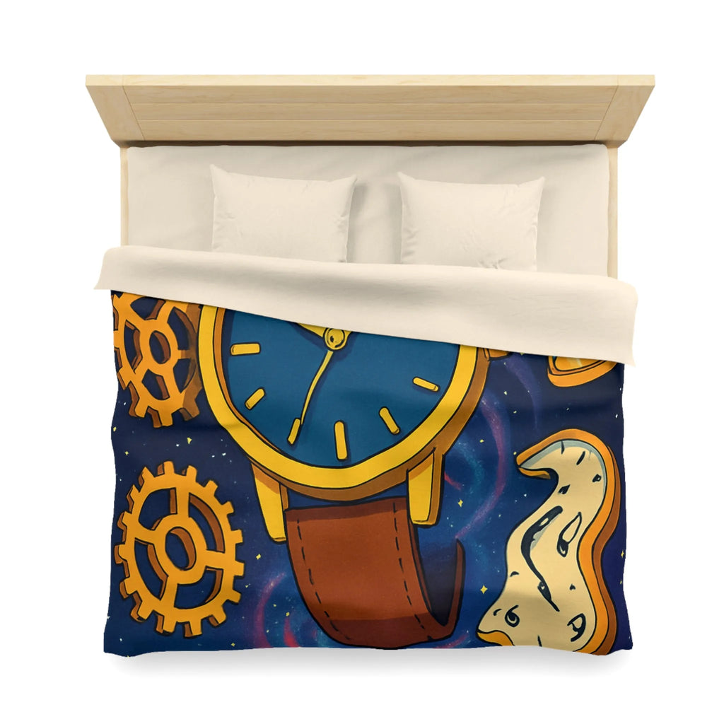 Housse de Couette Inspirée de l'Espace avec Montre Vintage et Sabliers Jaunes