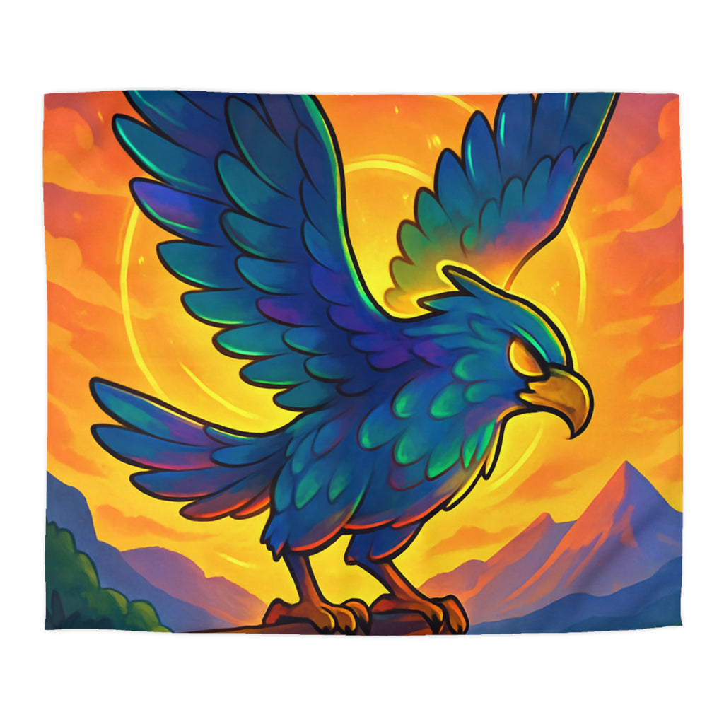 Housse de couette montagneuse avec aigle majestueux et vue spectaculaire au lever du soleil