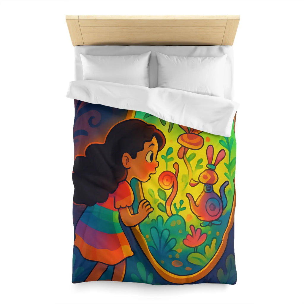 Housse de Couette Enfant Rêve Mystérieux Jardin Émerveillé Couleurs Vives Décor Imaginaire