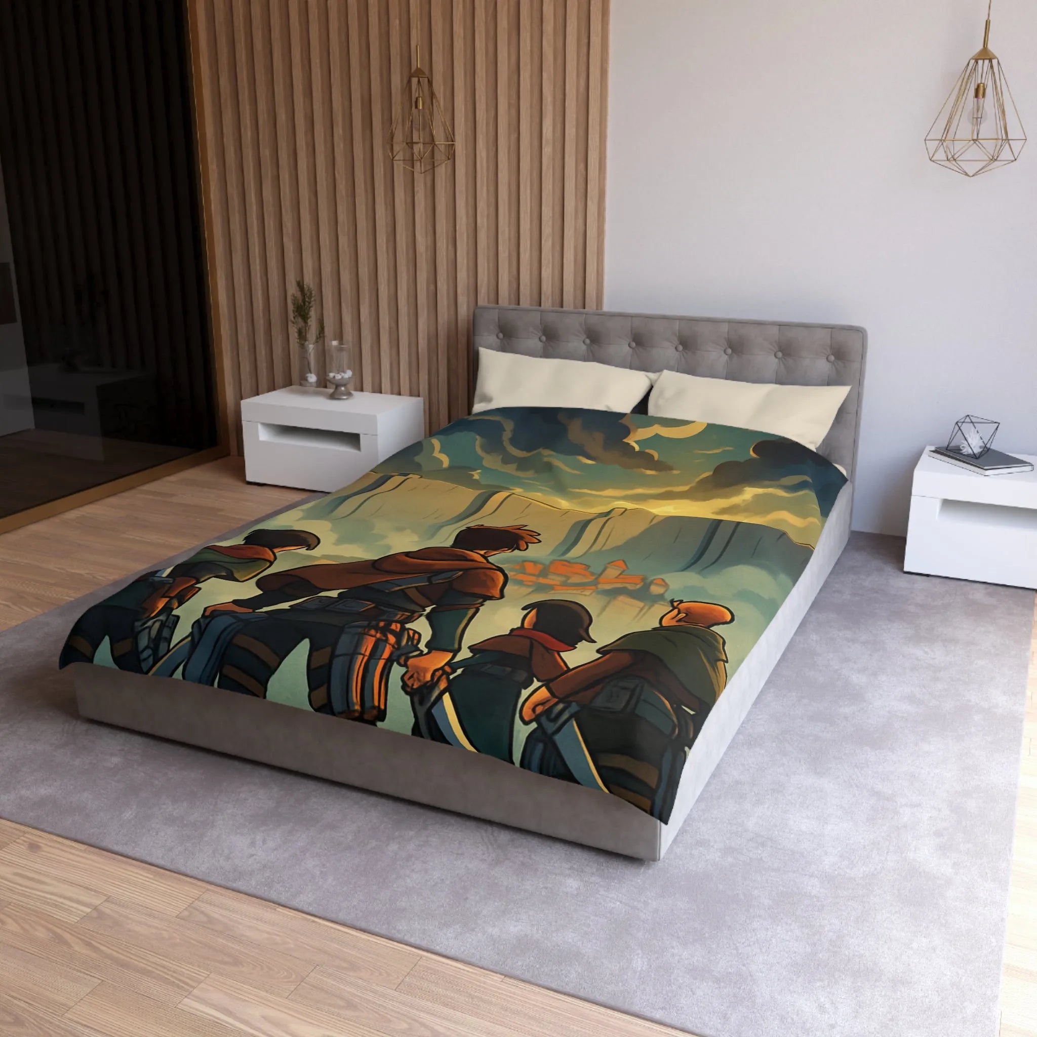 Épique housse de couette anime inspirée harmonie aventure dynamique murs personnages