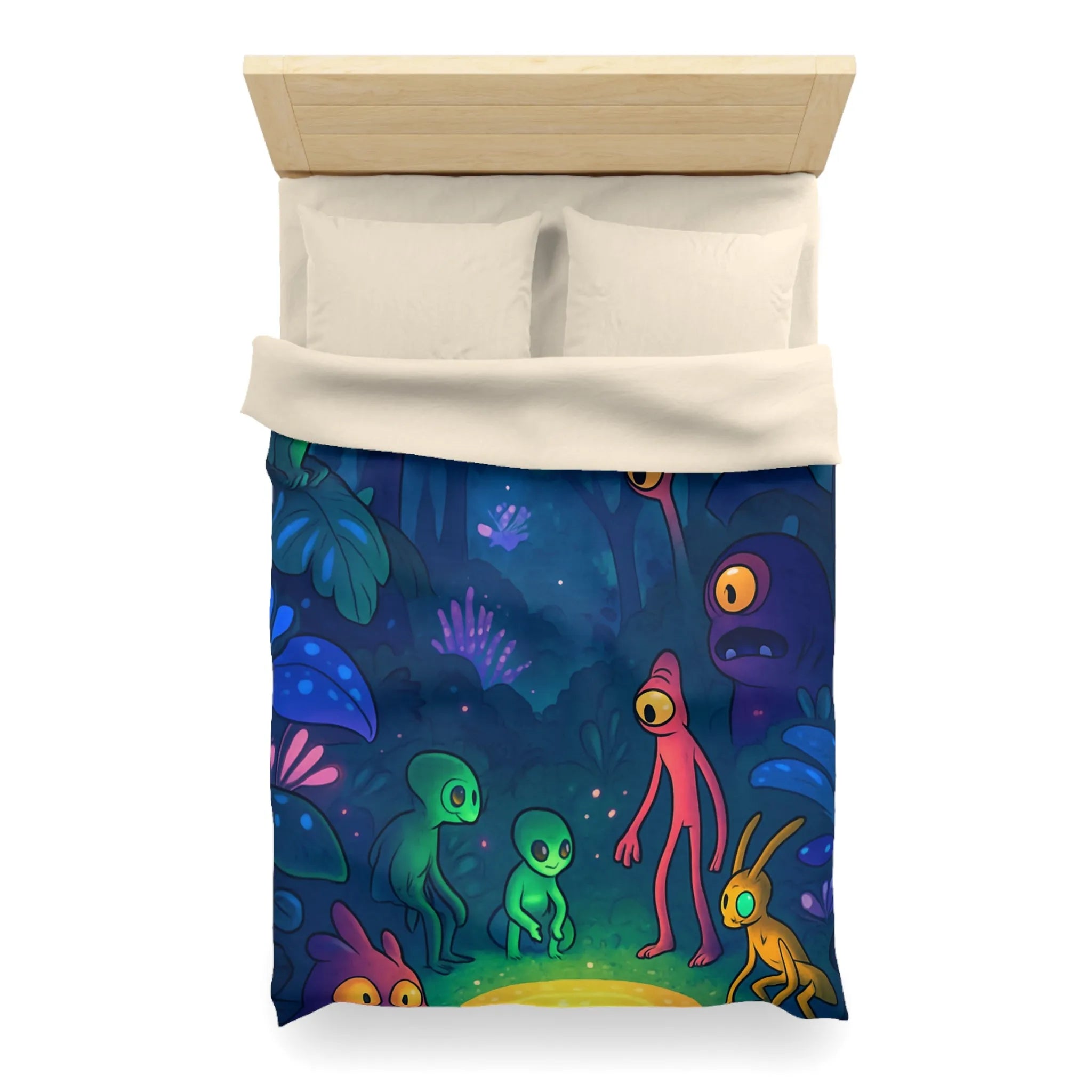 Housse de couette forêt magique avec créatures fantastiques et éclairage féérique luminescent