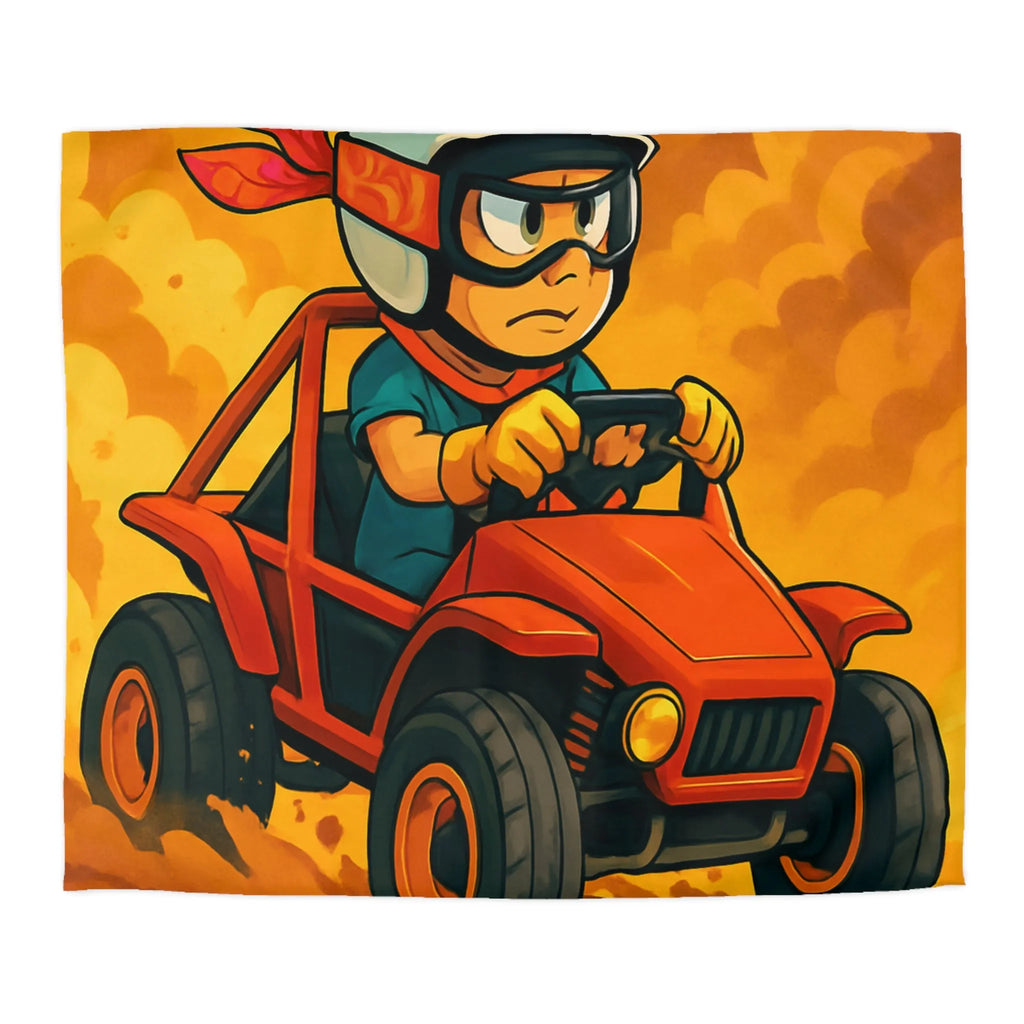 Housse de couette aventure enfant avec pilote de buggy dans le désert ensoleillé