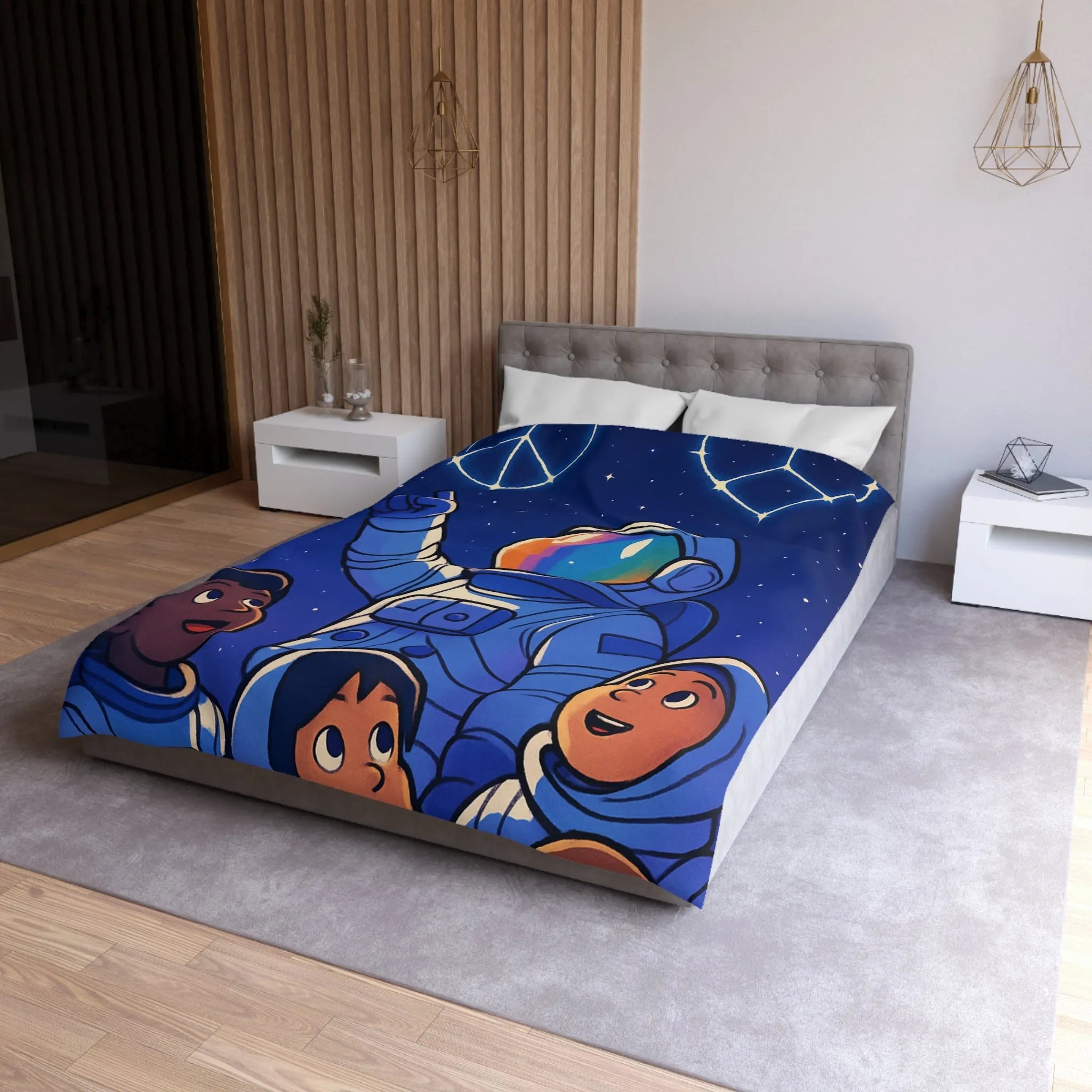 Housse de Couette Astronaute Enfants Étoiles Cœur Paix Nuit Céleste Magique Rêveuse