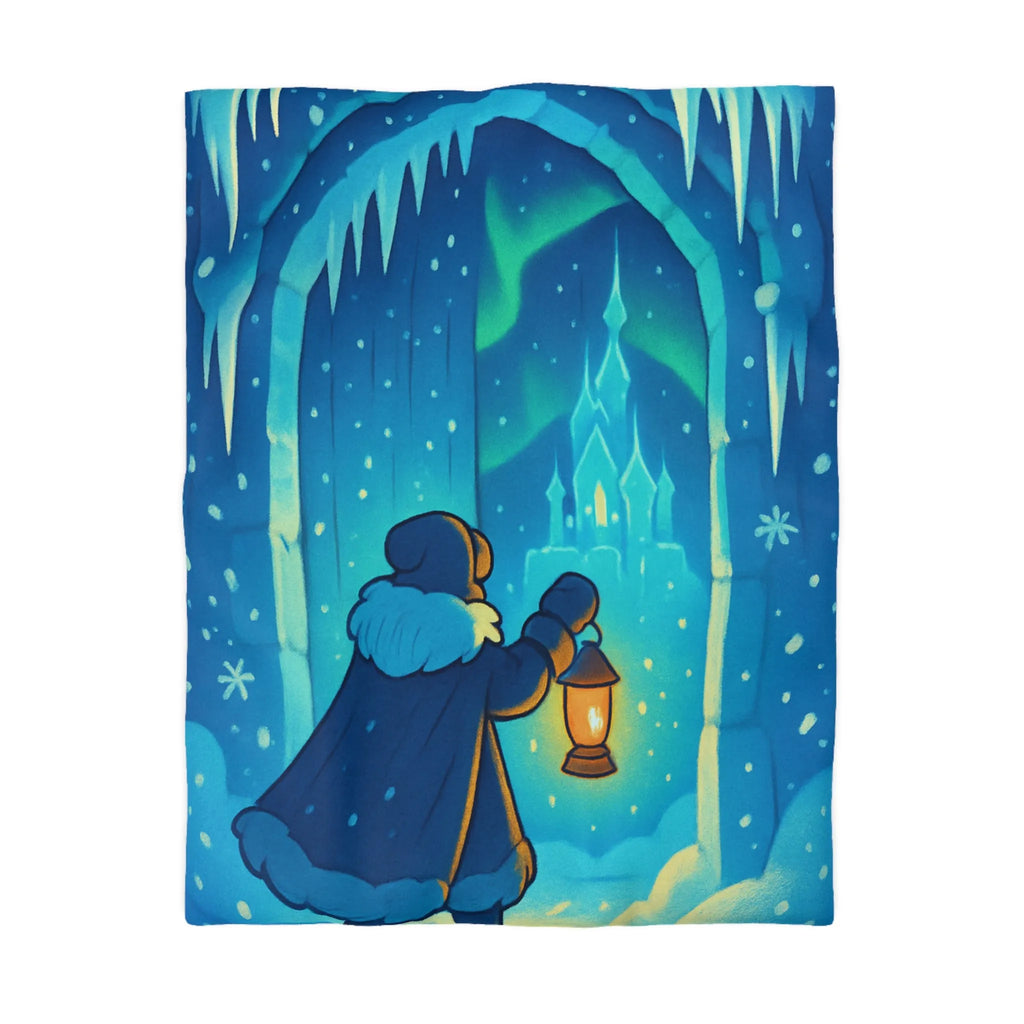 Housse de couette hivernale avec scène lumineuse de paysage enneigé et féérique