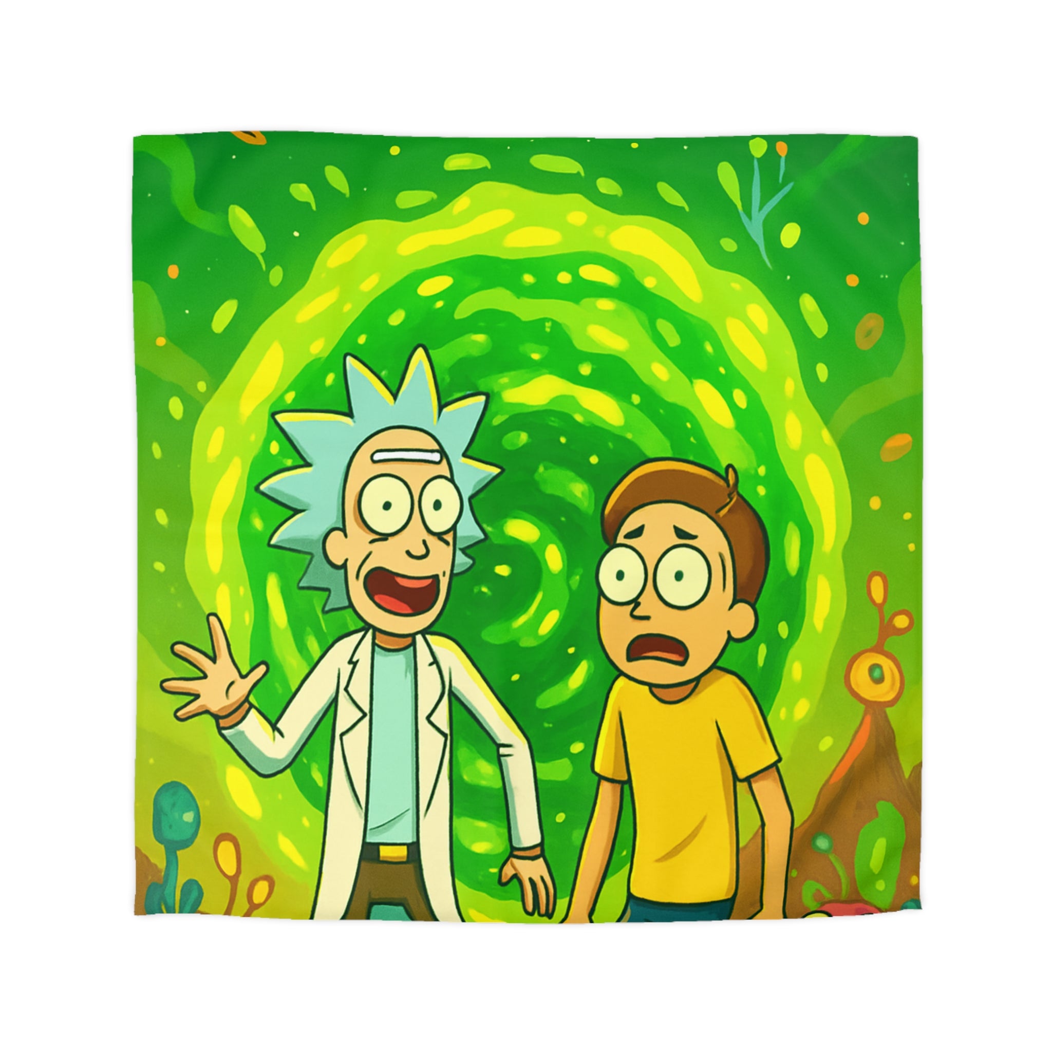 Housse de couette thème dimension aventure verte avec duo explorateur et planète lumineuse