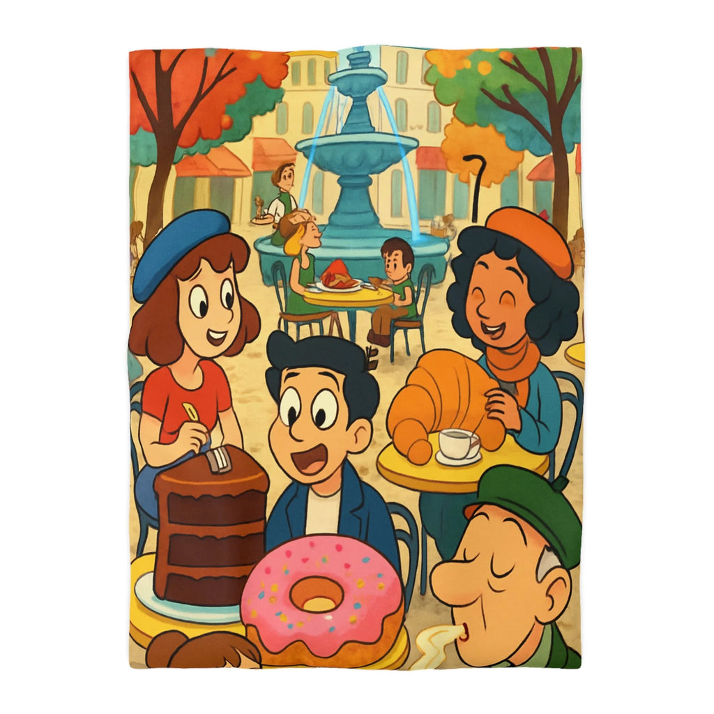 Housse de Couette Illustrée Café Parisien Déjeuner en Plein Air Ambiance Automnale Colorée