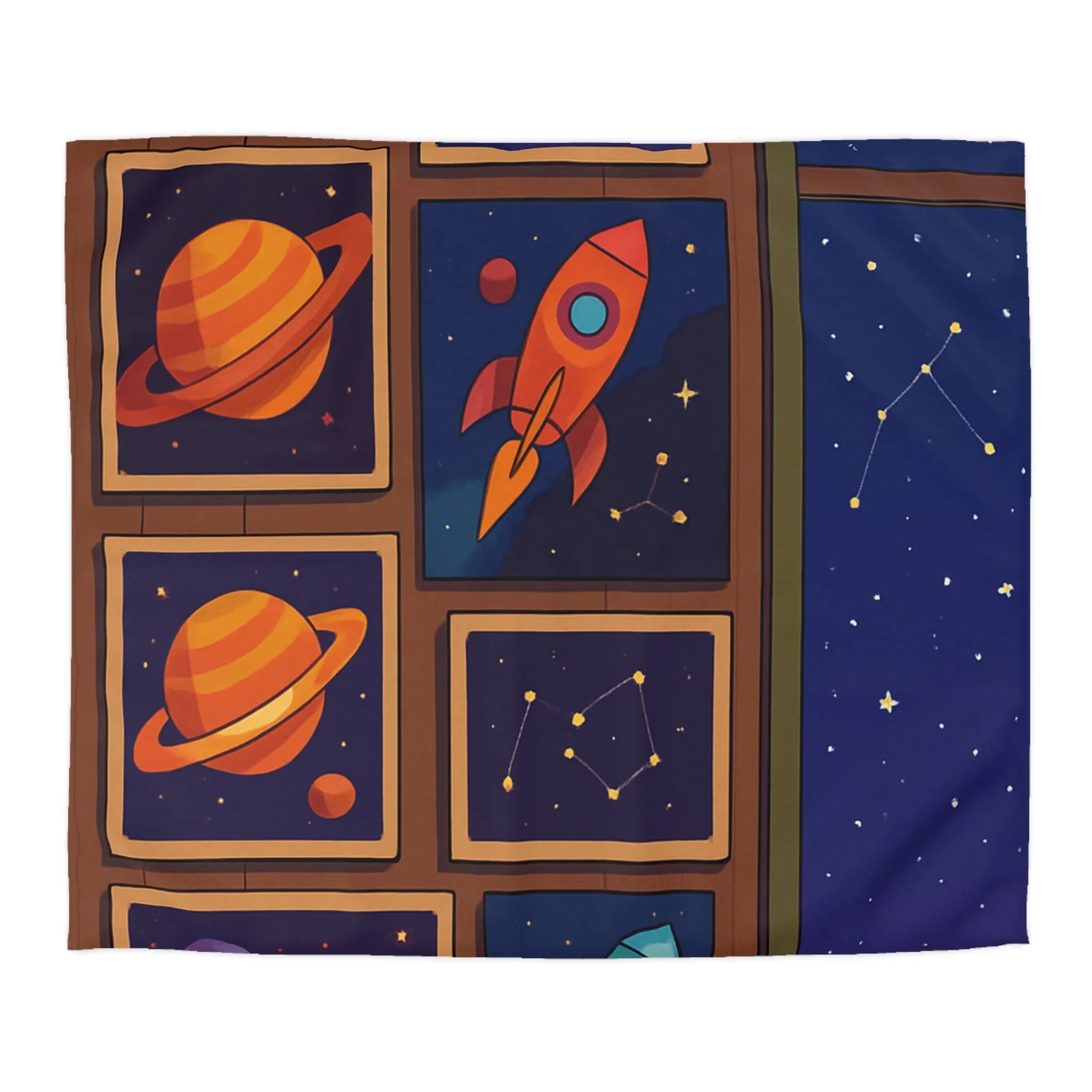 Housse de Couette Espace Coloré avec Fusées et Constellations pour Chambre Enfant