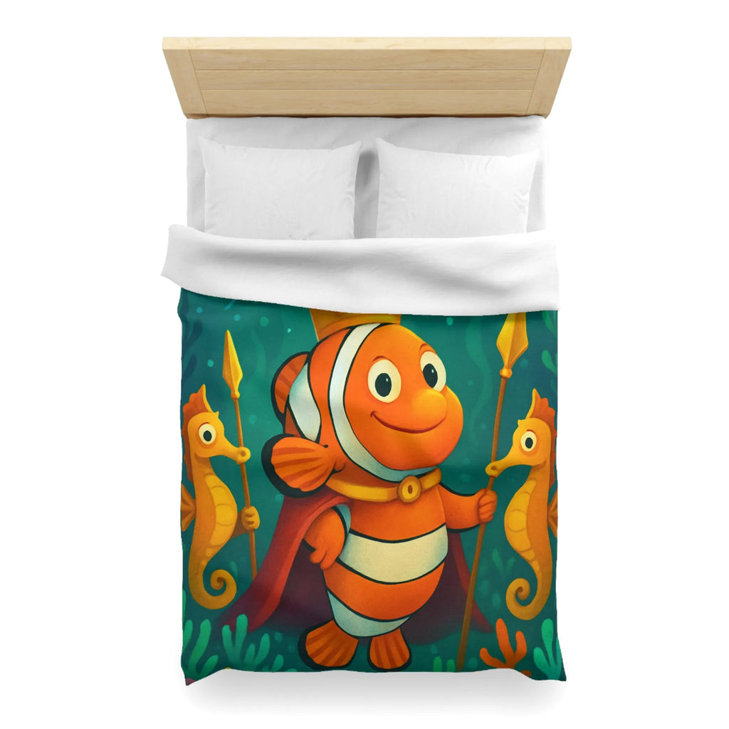 Housse de couette enfant joyeuse poisson clown roi et hippocampes joueurs aquatiques