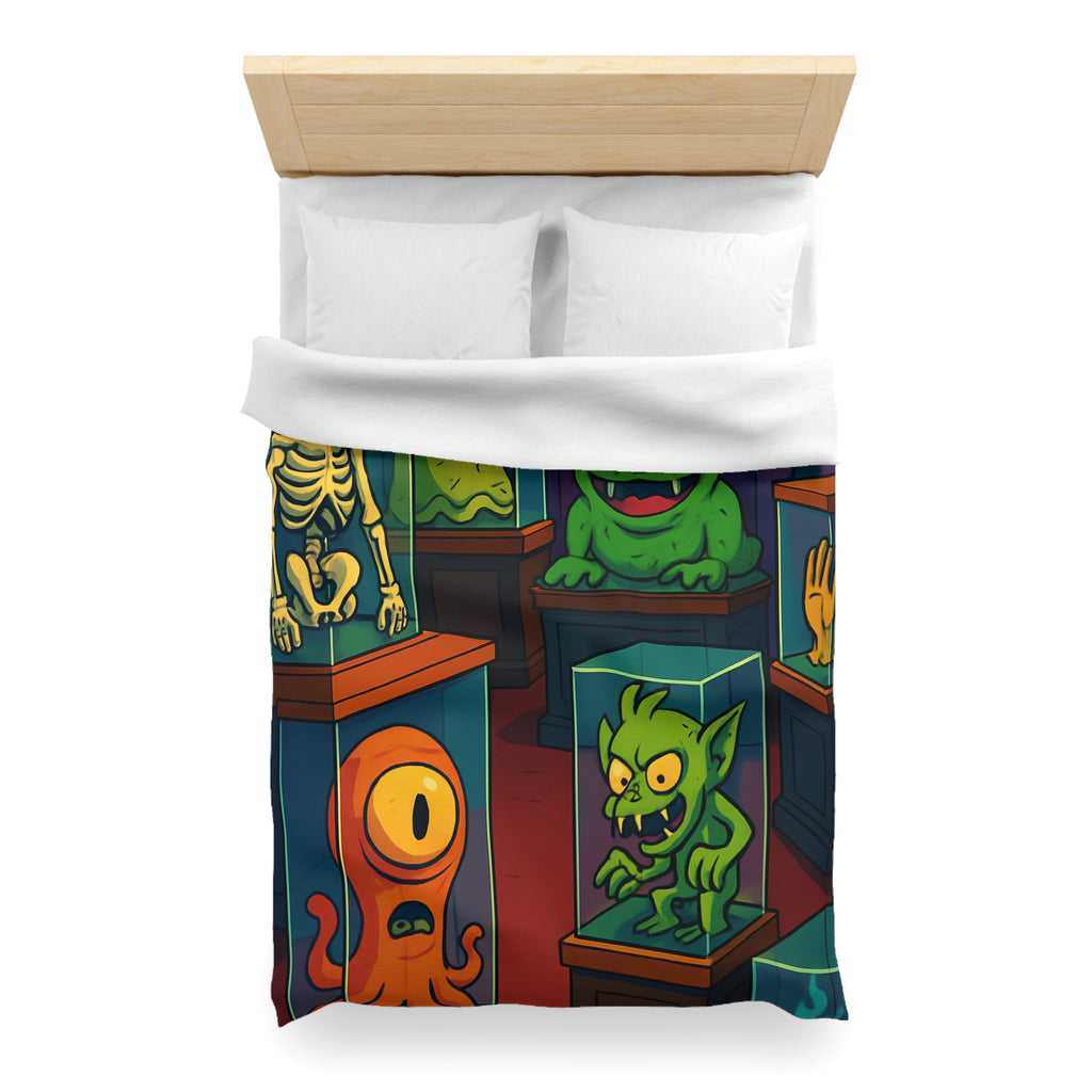 Housse de couette pour enfant avec monstres comiques dans un musée fantaisiste et coloré