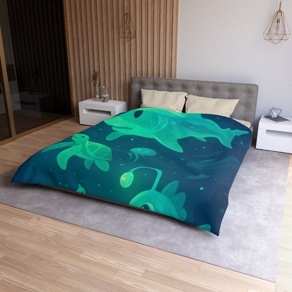 Housse de Couette Océan Lumineux avec Animaux Marins Amusants et Fantastiques Illustrés