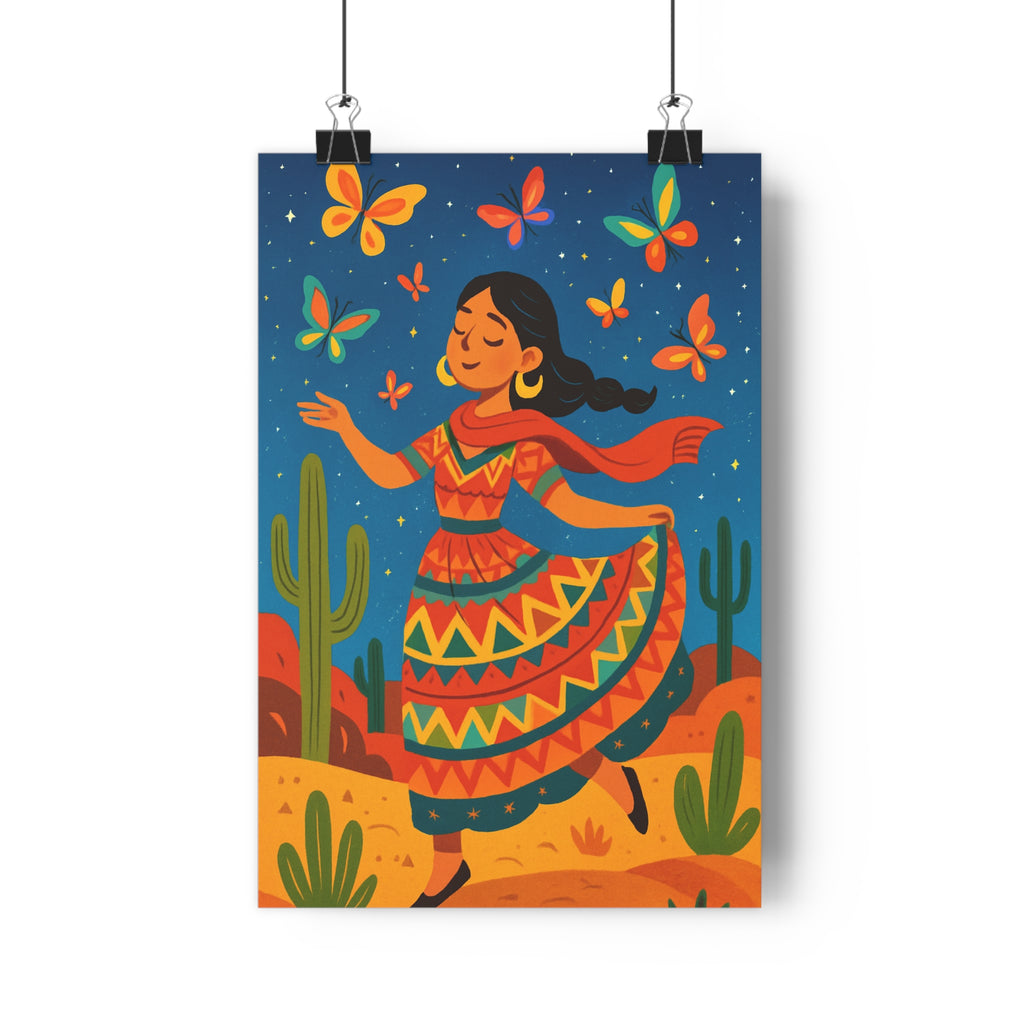 Poster décoratif dessin animé rouge bleu joyeux salon chambre femme papillons géométrique ciel étoilé