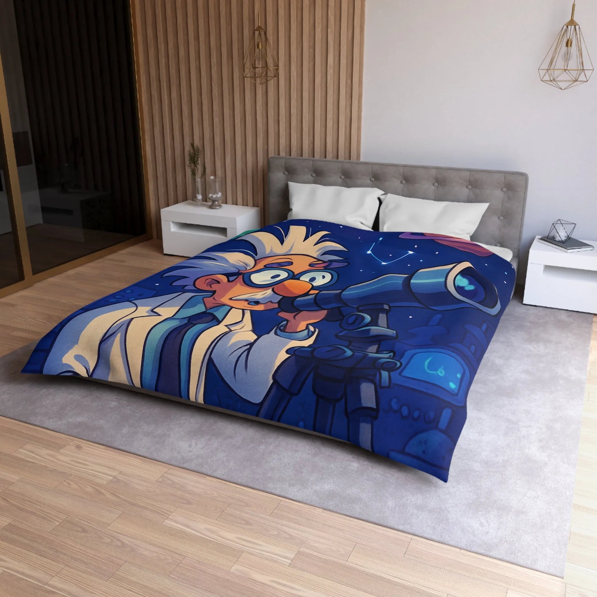 Housse de Couette Enseignant Passionné Astronomie Télescope Étoiles Planètes Enfants Chambre Décorative