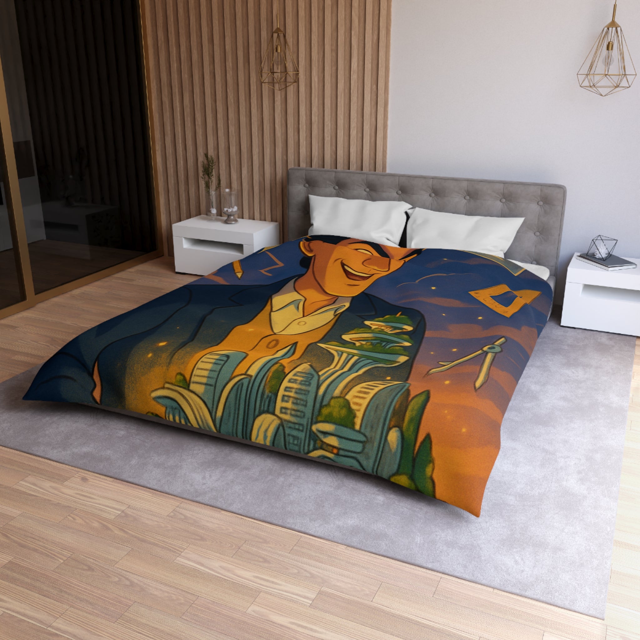 Housse de couette urbaine avec design futuriste, ambiance artistique et couleurs somptueuses