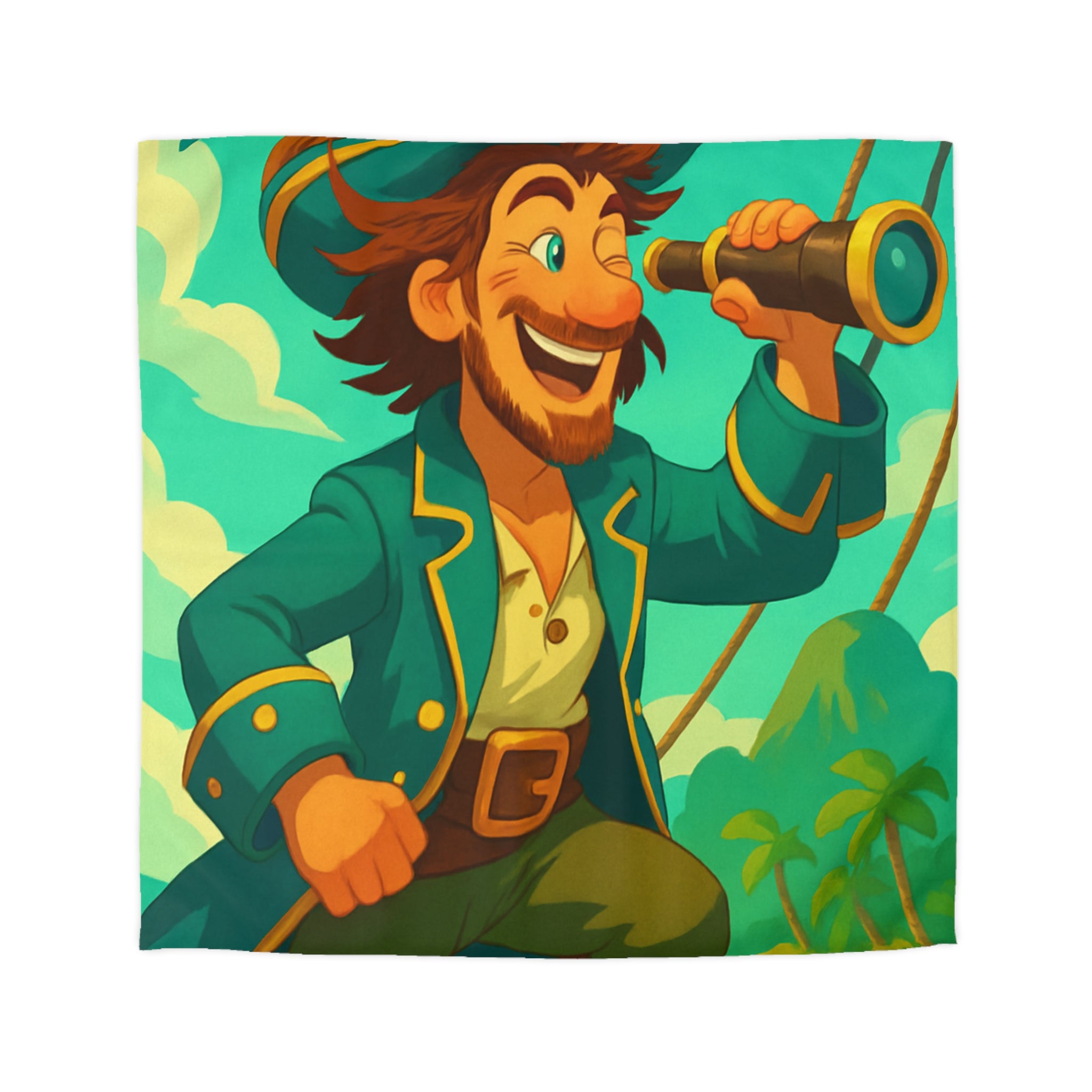 Housse de Couette Pirate Joyeux Naviguant sur Mer avec Longue-Vue Tropicale